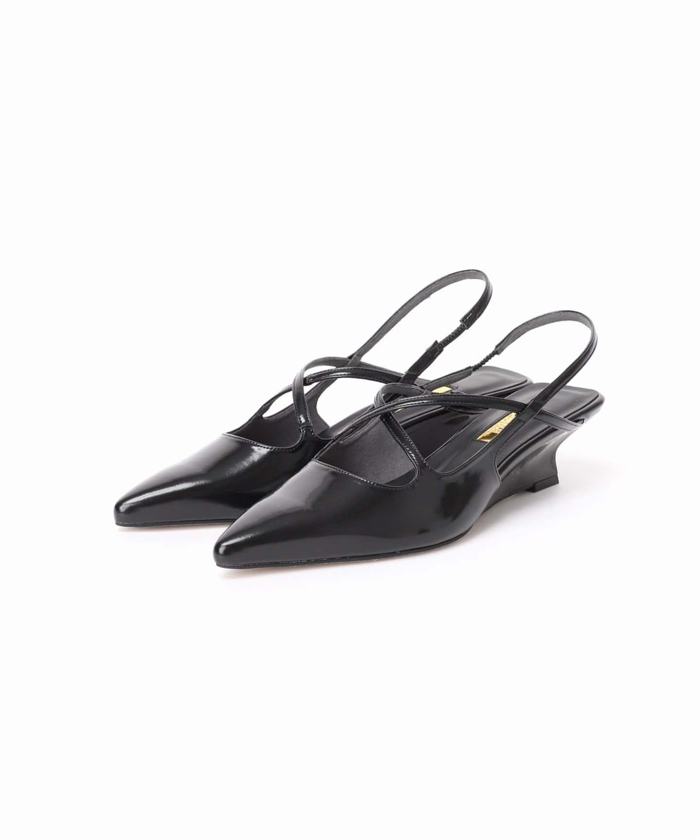 GRISE4cmポインテッドクロスストラップスリングバック（パンプス