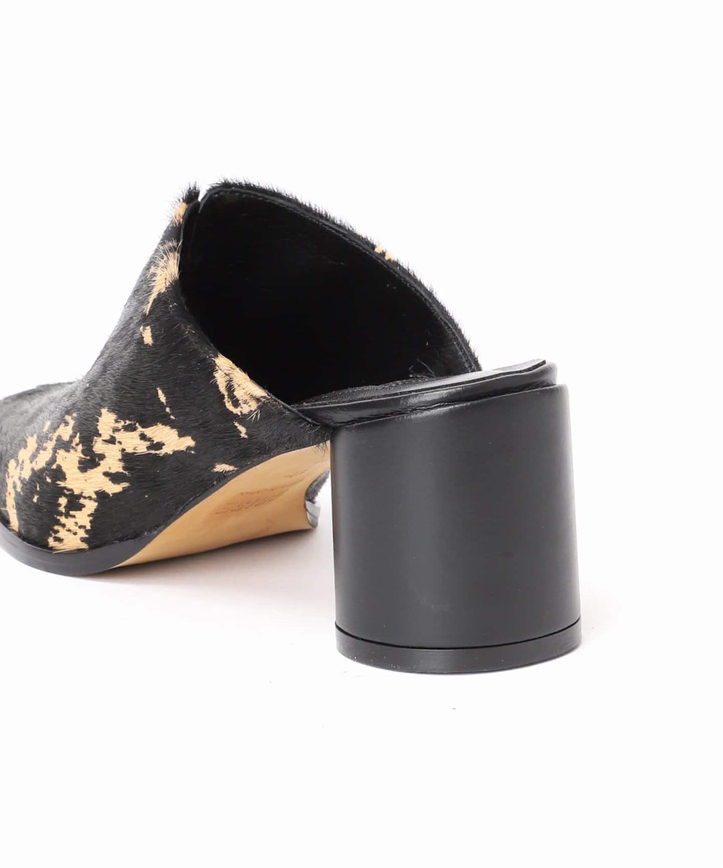 GRISE6cmレザーサークルスクエアハイバンプミュール（パンプス