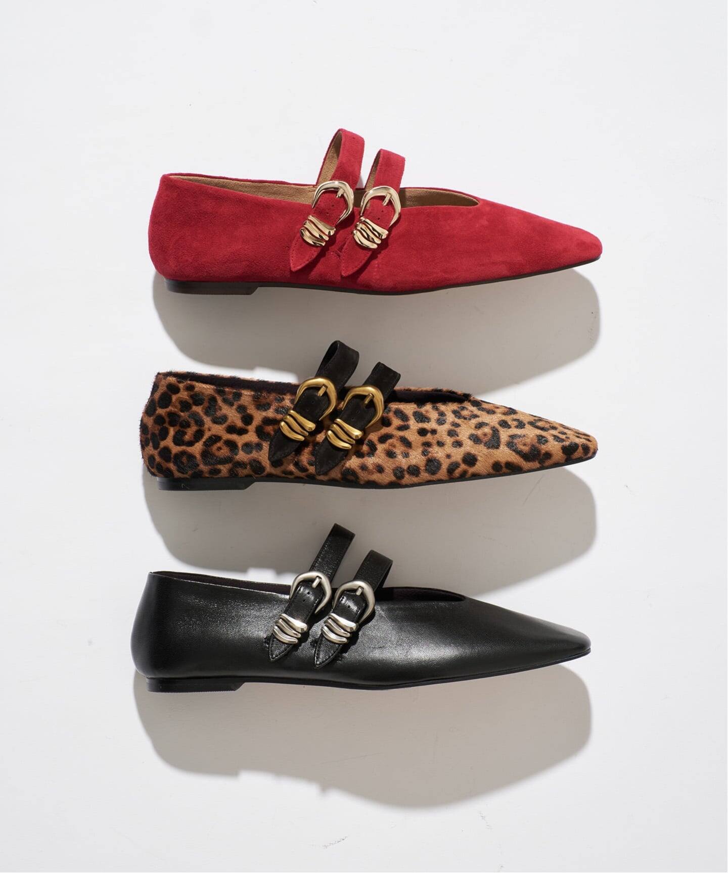 GRISEレザーWストラップメリージェーン（フラットシューズ）｜GRISE