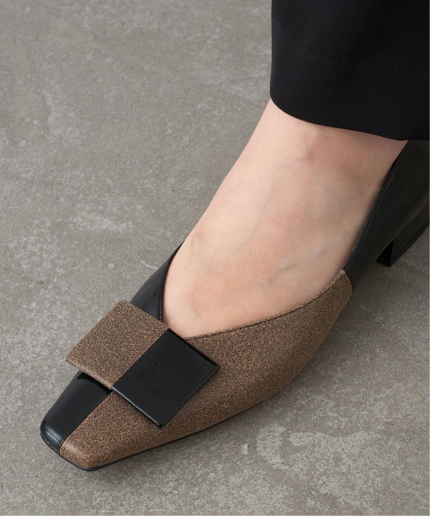 GRISE2.5cmナロースクエアカラーブロックフラット（フラットシューズ