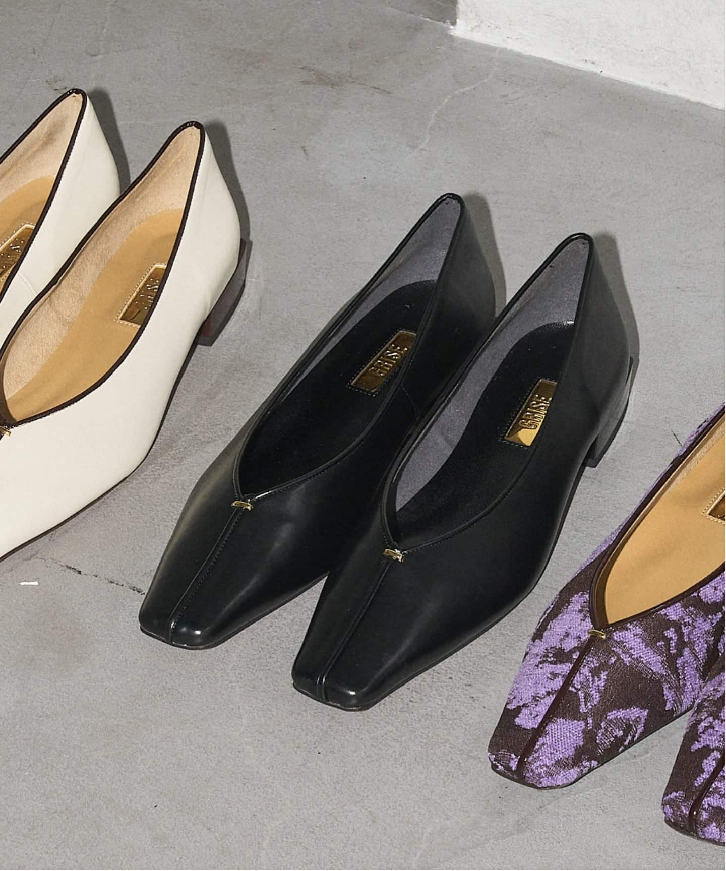 追加》GRISE2.5cmナロースクエアシームフラット（フラットシューズ