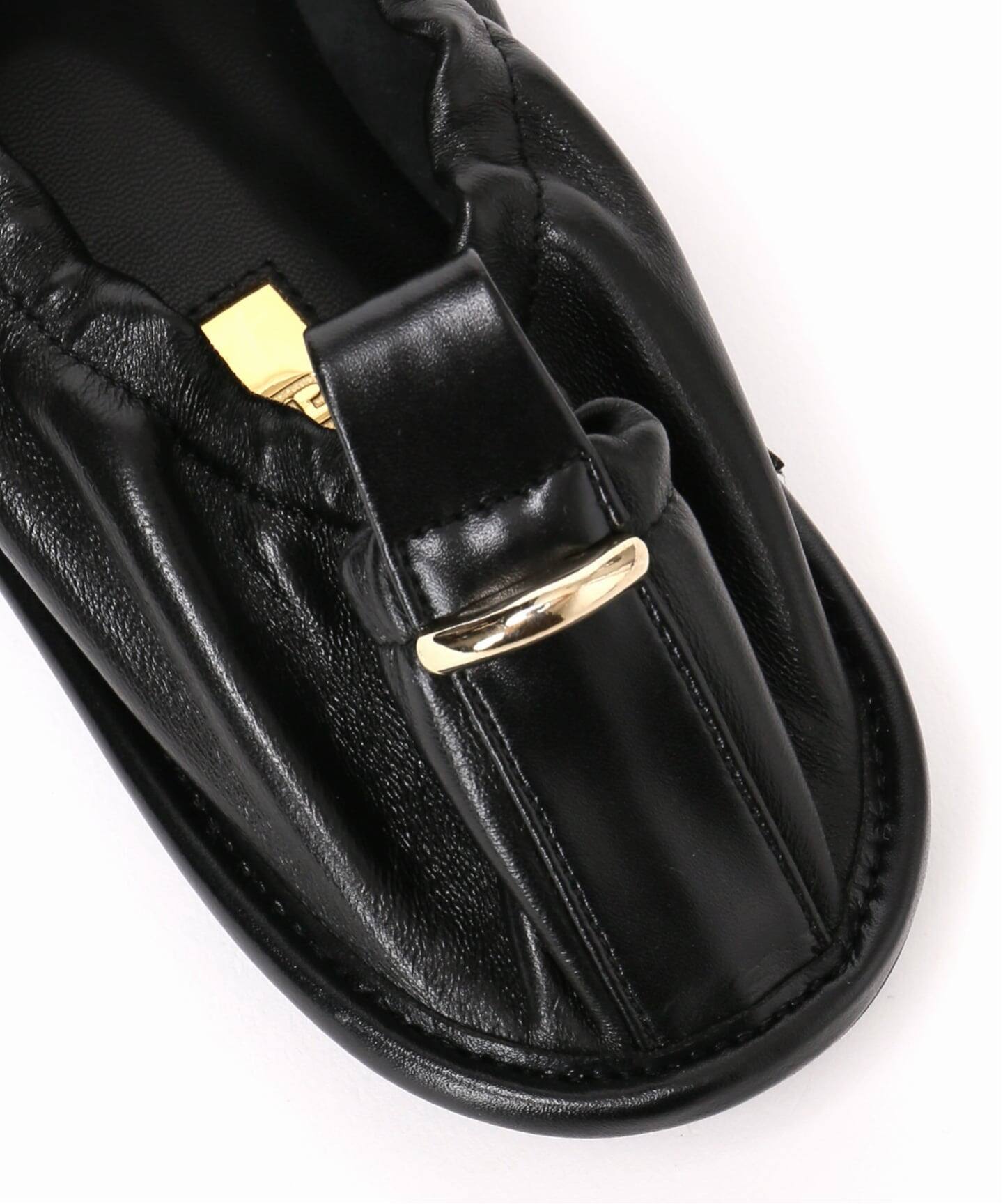 GRISE レザー バレリーナ 5.5cmヒール　ブラック　23.0 予約》GRISEレザーオブリークギャザーバレリーナ（バレエ