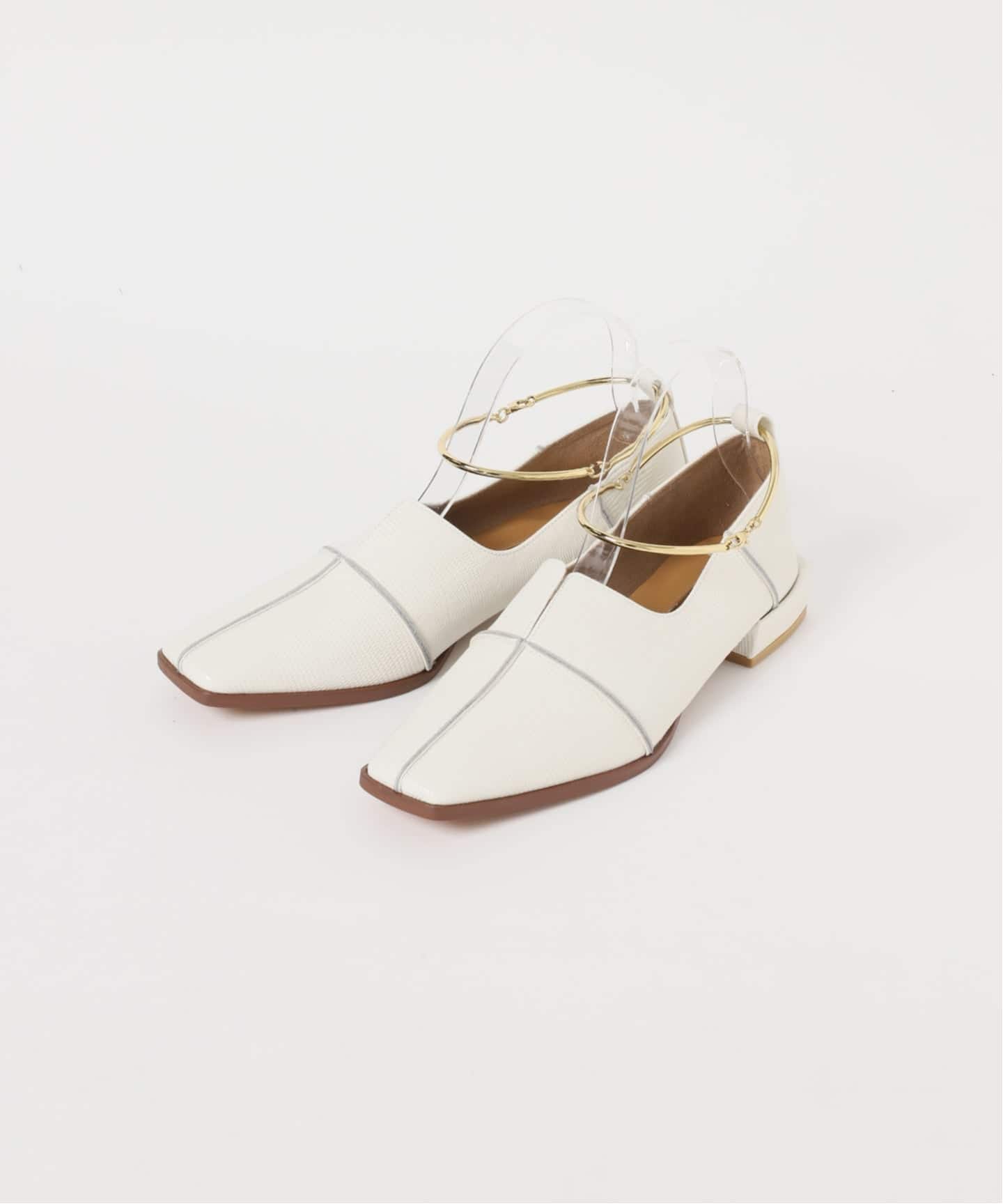 【GRISE】レザースクエアクロスシームアンクルフラット BLACK 24cm GRISE】レザースクエアクロスシームアンクルフラット BLACK 24cm