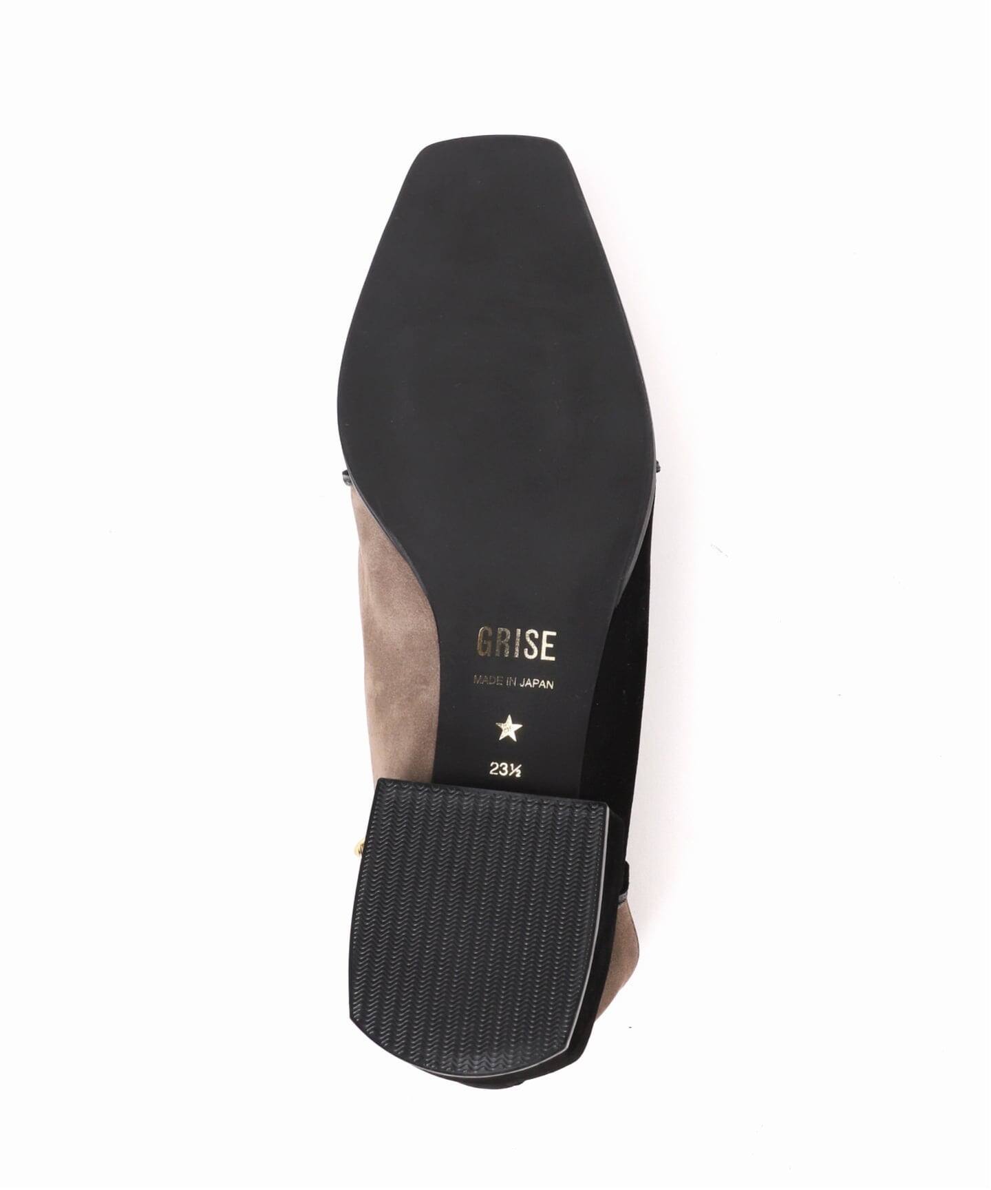 GRISE ブラック アンクルフラットシューズ　23cm WEB+高輪店限定》GRISEレザースクエアクロスシームアンクル