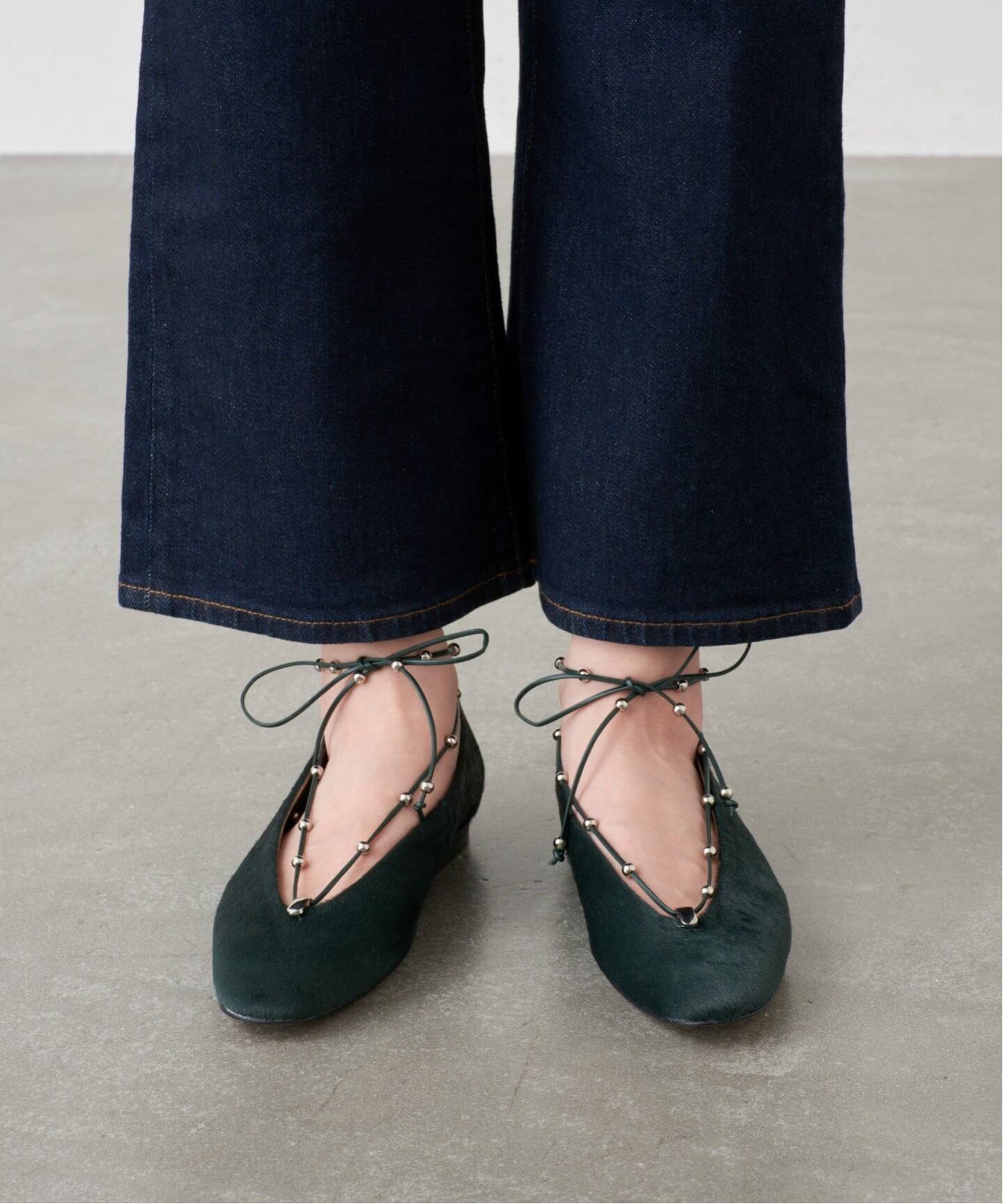 GRISEレザーメタルボールツキバレリーナ（フラットシューズ