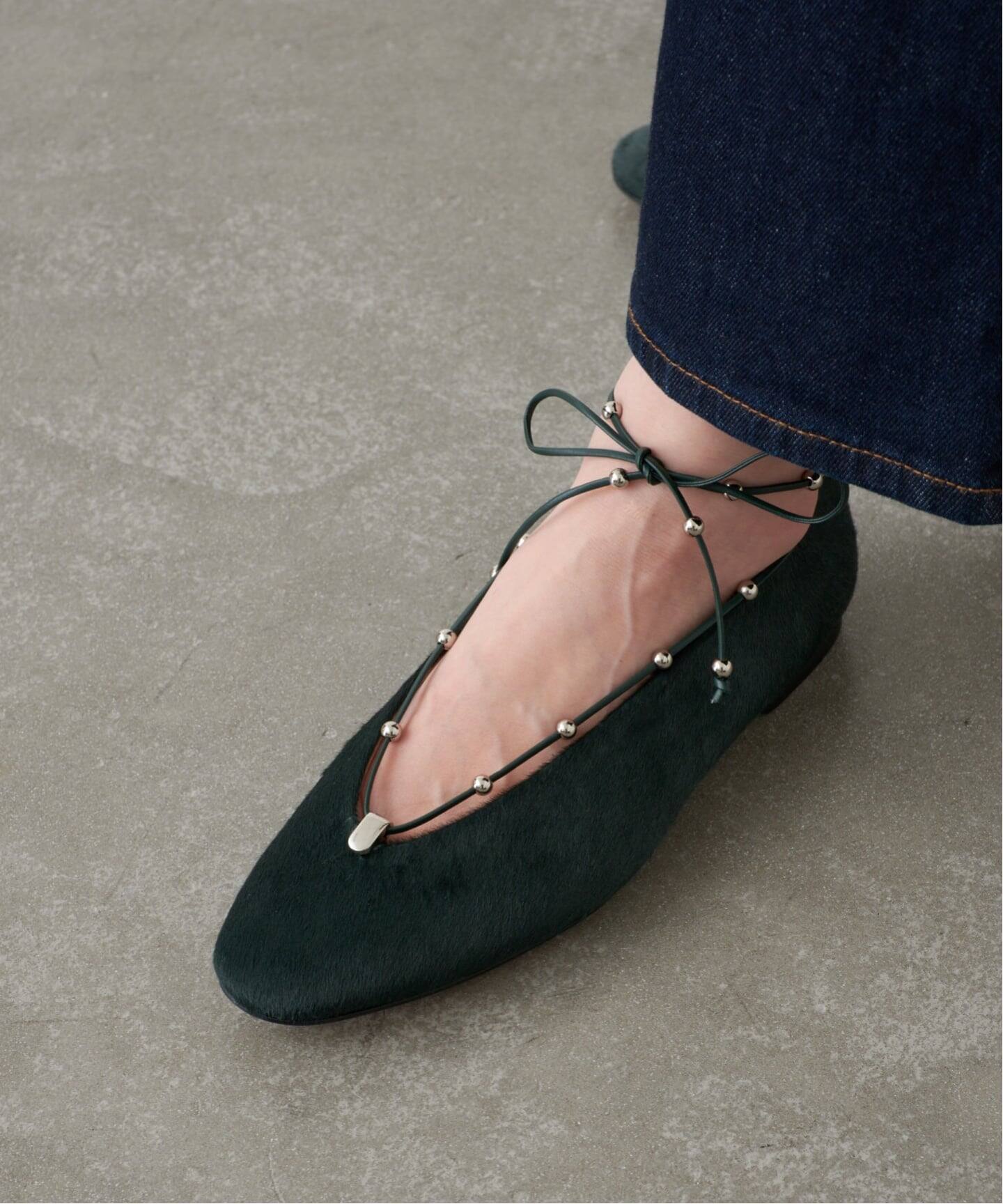 GRISEレザーメタルボールツキバレリーナ（フラットシューズ