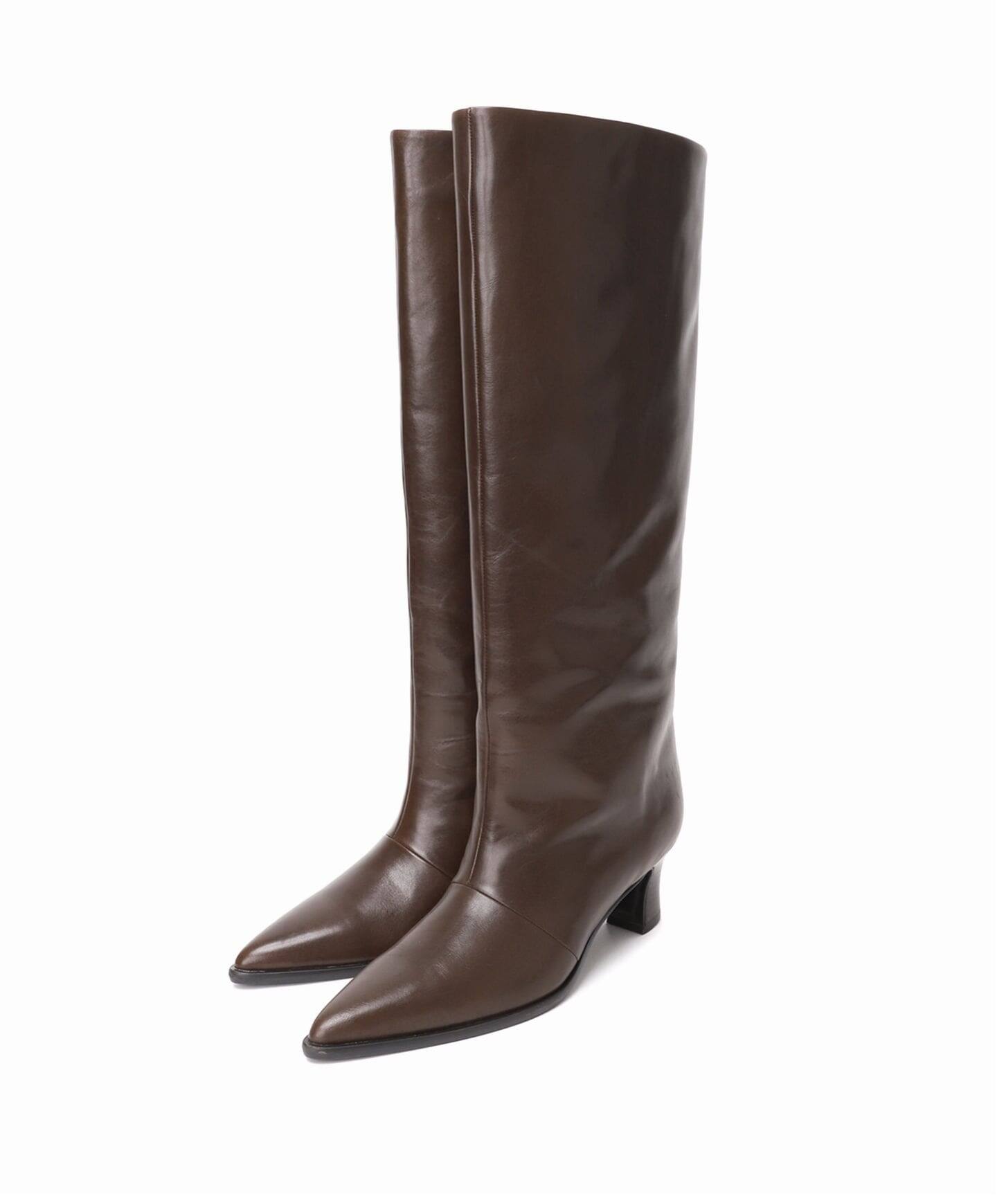 GRISE5.5cmレザーポインテッドワイドシャフトロングブーツ（ロング