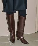 GRISE5.5cmレザーポインテッドワイドシャフトロングブーツ