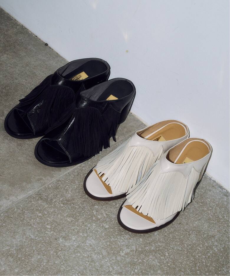 GRISE6cmレザーFRINGEミュールサンダル（サンダル）｜LE TALON（ル 