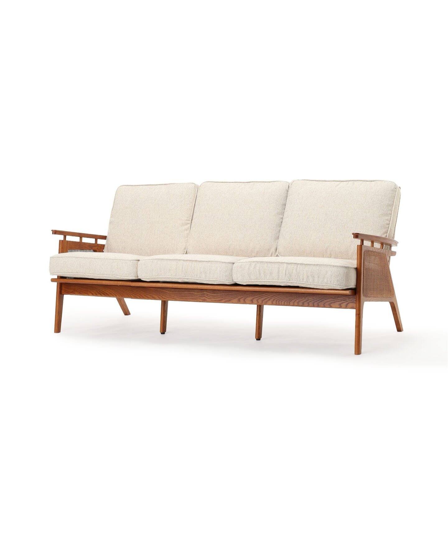 大型商品》WICKER SOFA 3P (IV) ウィッカーソファ アイボリー（ソファ 