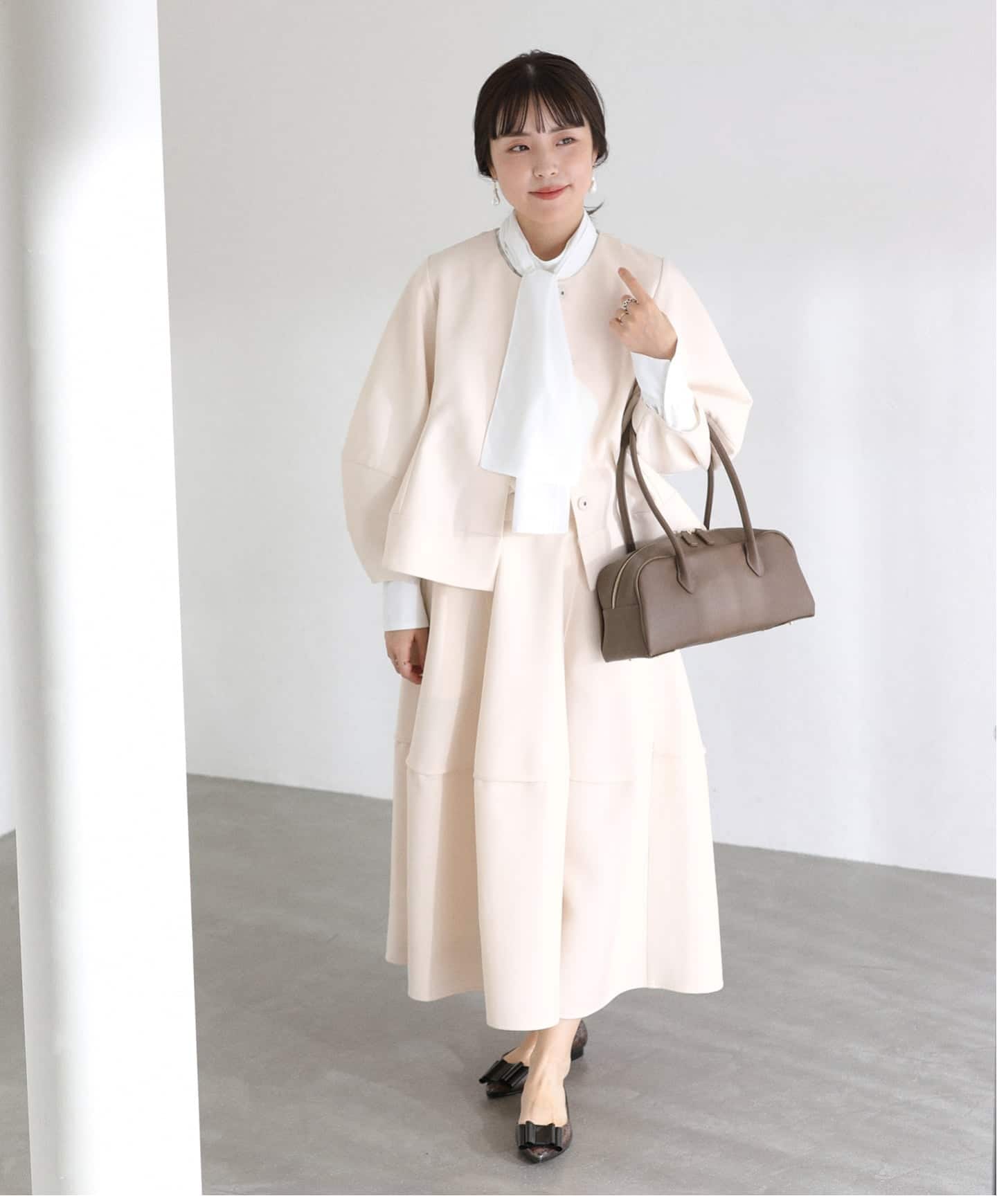 洗える】ボンディングショートペプラムジャケット（ノーカラー