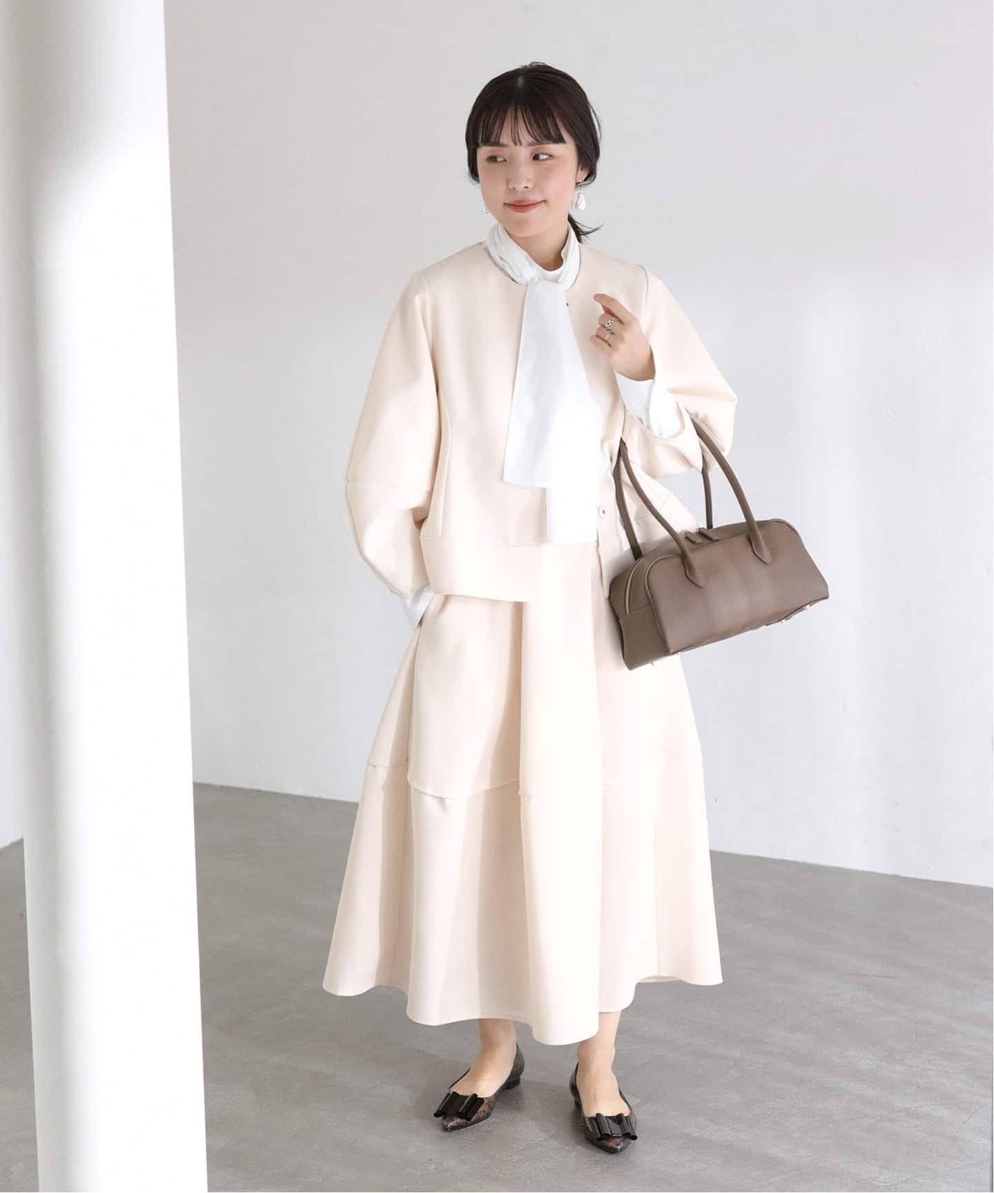 洗える】ボンディングショートペプラムジャケット（ノーカラー