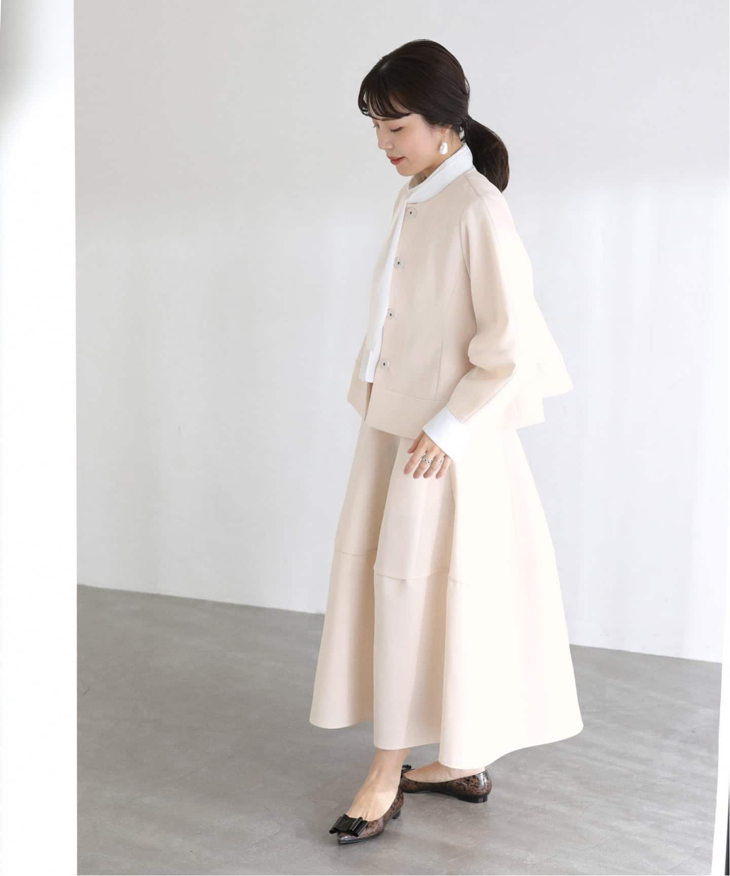 洗える】ボンディングショートペプラムジャケット（ノーカラー