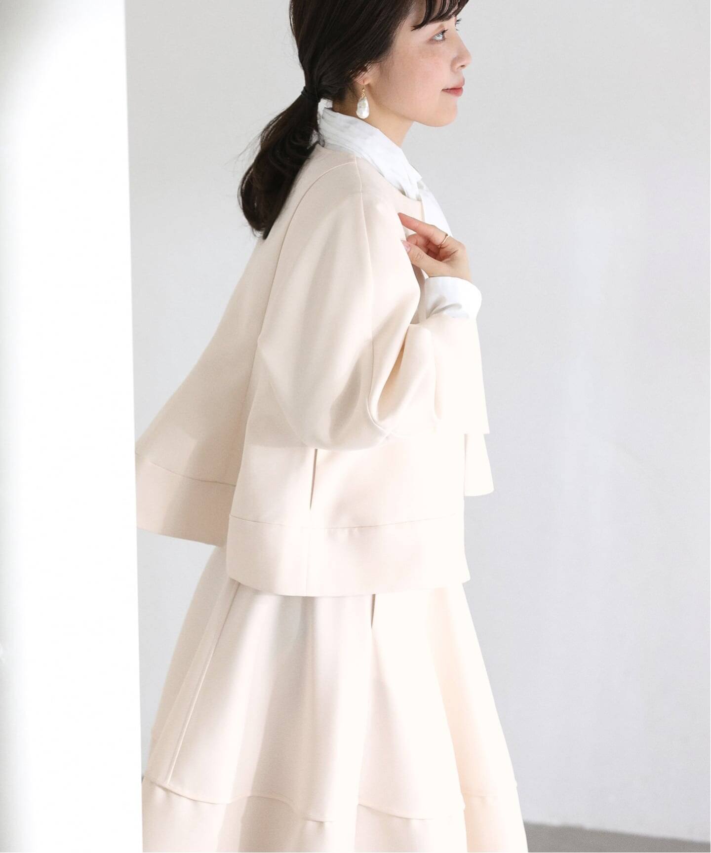 洗える】ボンディングショートペプラムジャケット（ノーカラー