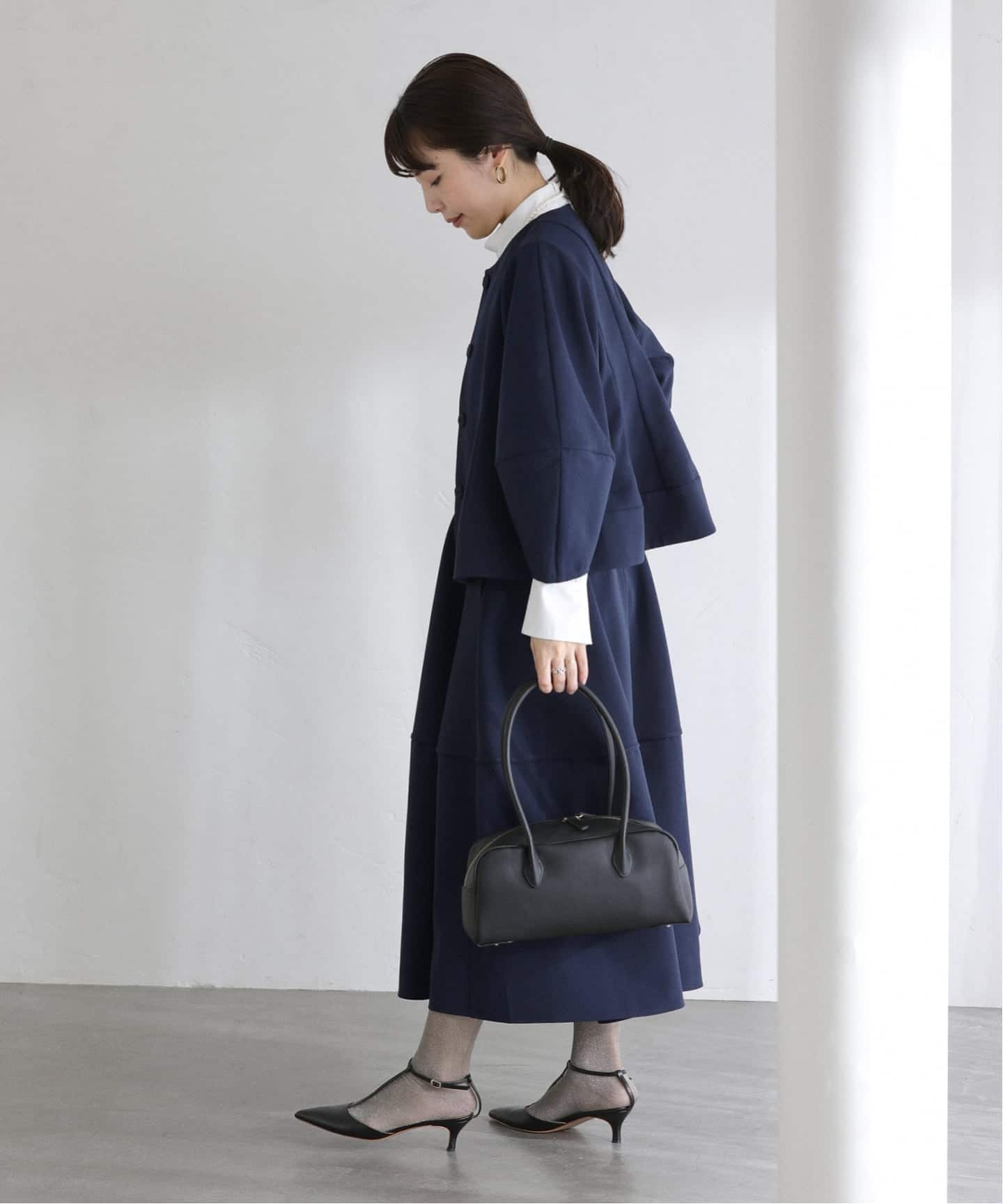 洗える】ボンディングショートペプラムジャケット（ノーカラー