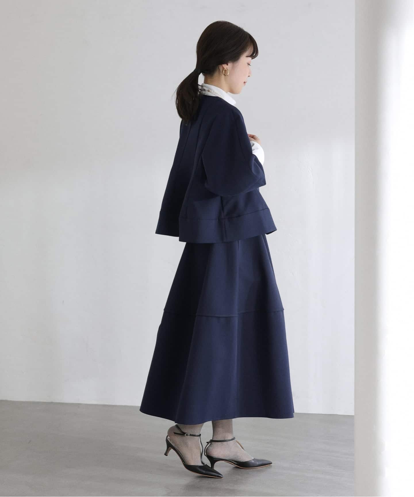 洗える】ボンディングショートペプラムジャケット（ノーカラー