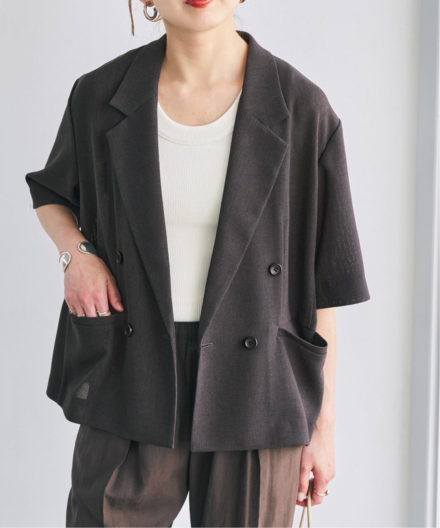 【美品】洗える！Spick & Span カラミテーラードジャケット カラミダブルブレストショートジャケット（テーラードジャケット