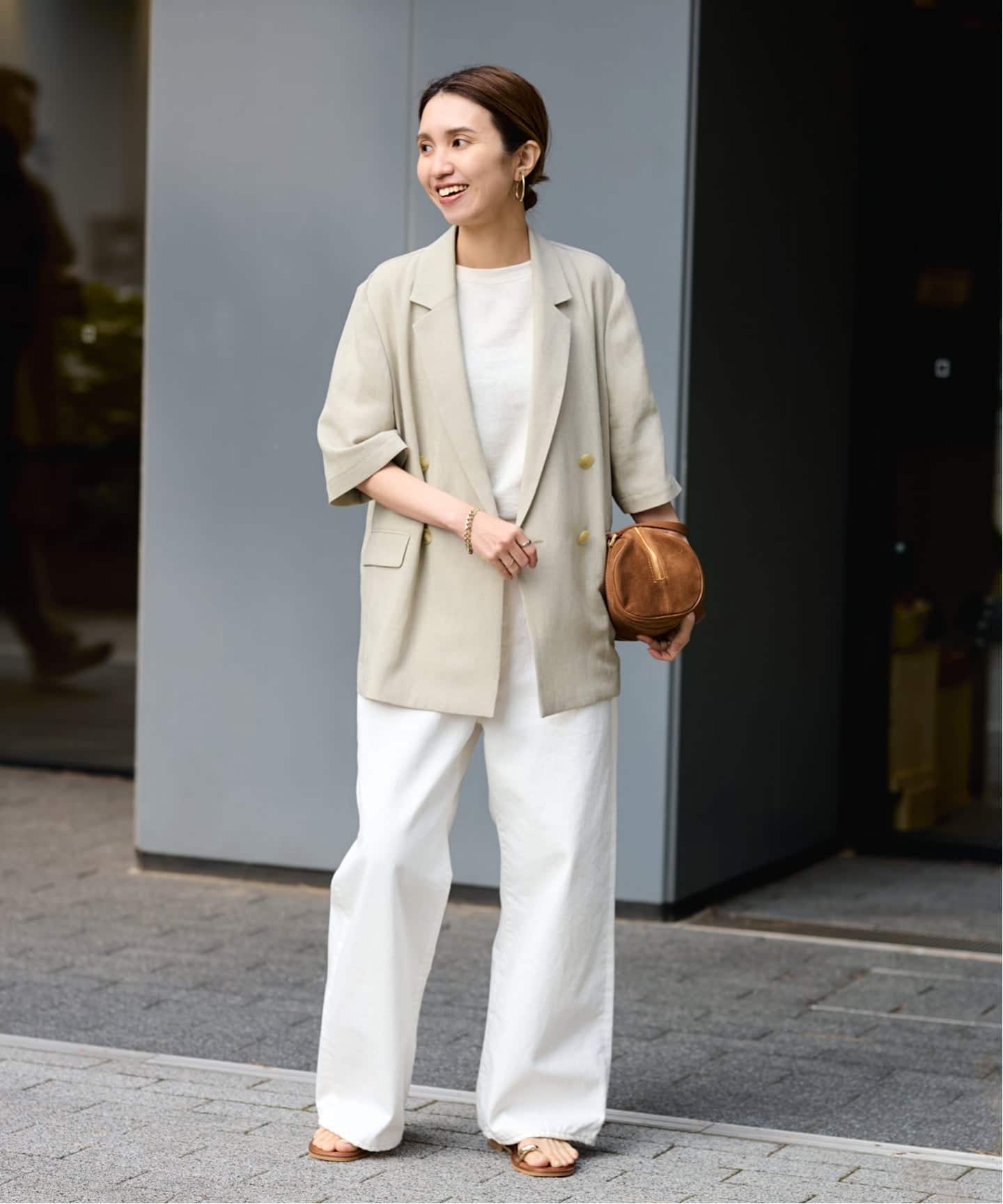 【美品】24SS FRAMeWORK ハーフスリーブジャケット ベージュ F ウォッシャブルハーフスリーブジャケット（テーラードジャケット