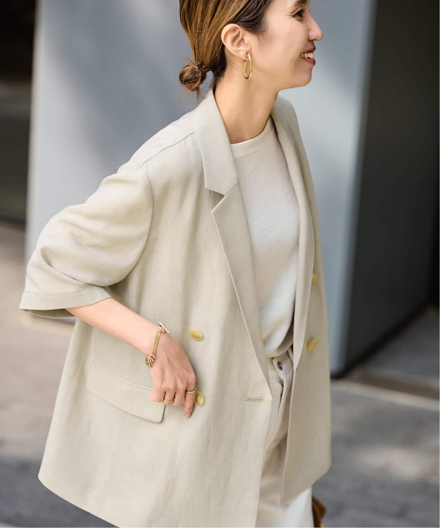 【美品】24SS FRAMeWORK ハーフスリーブジャケット ベージュ F ウォッシャブルハーフスリーブジャケット（テーラードジャケット