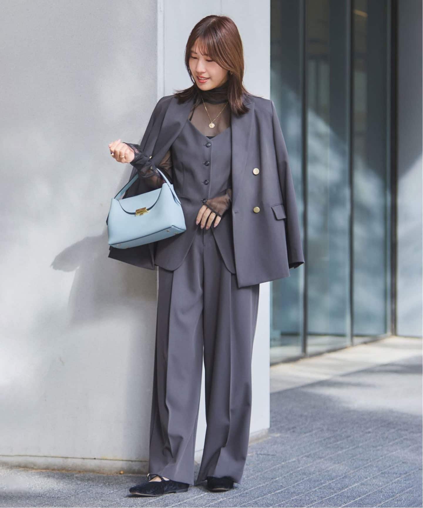 セットアップ対応》フローツイルピークドラペルジャケット（テーラード