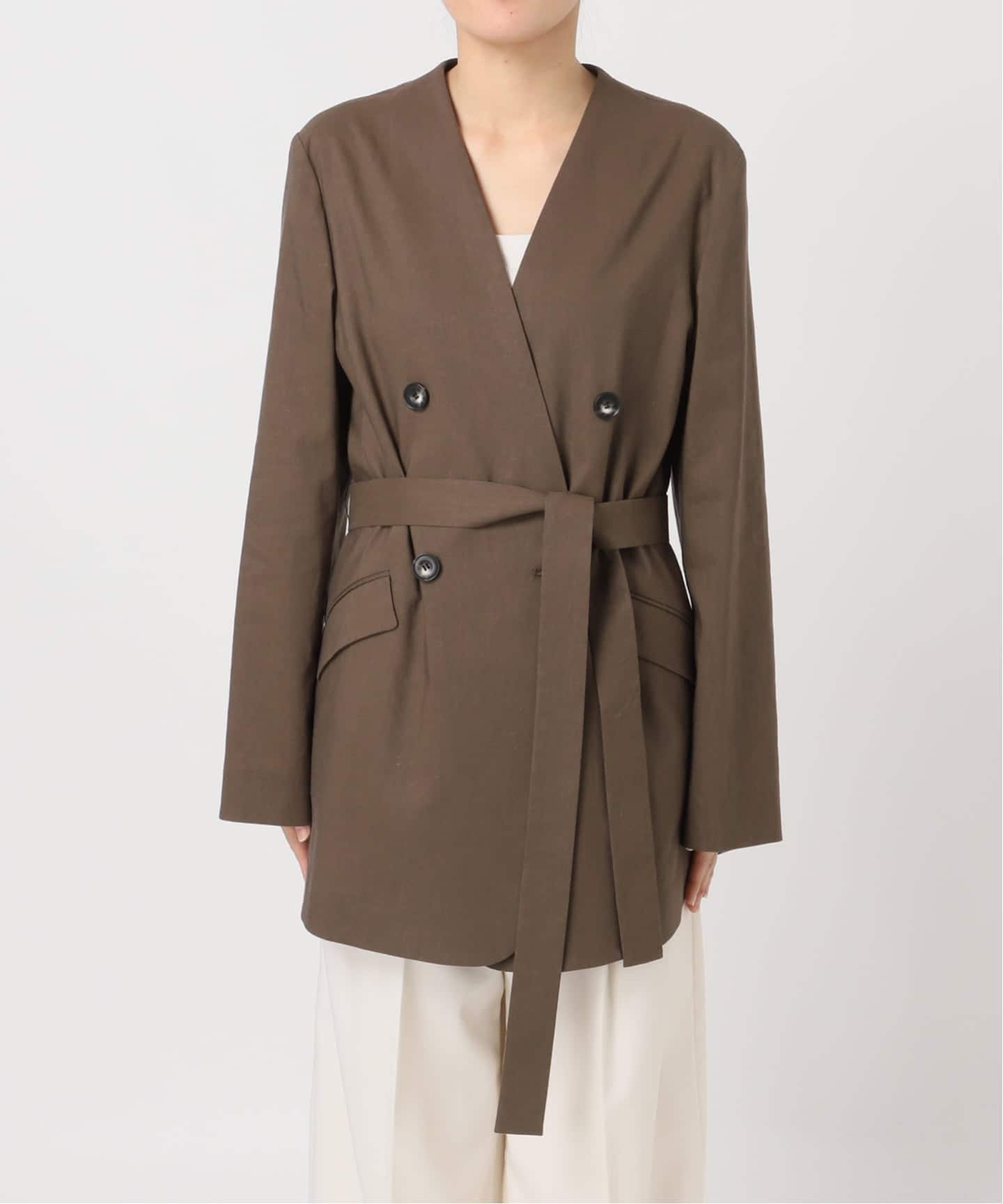 麻ストレッチVカラージャケット（ノーカラージャケット）｜NOBLE