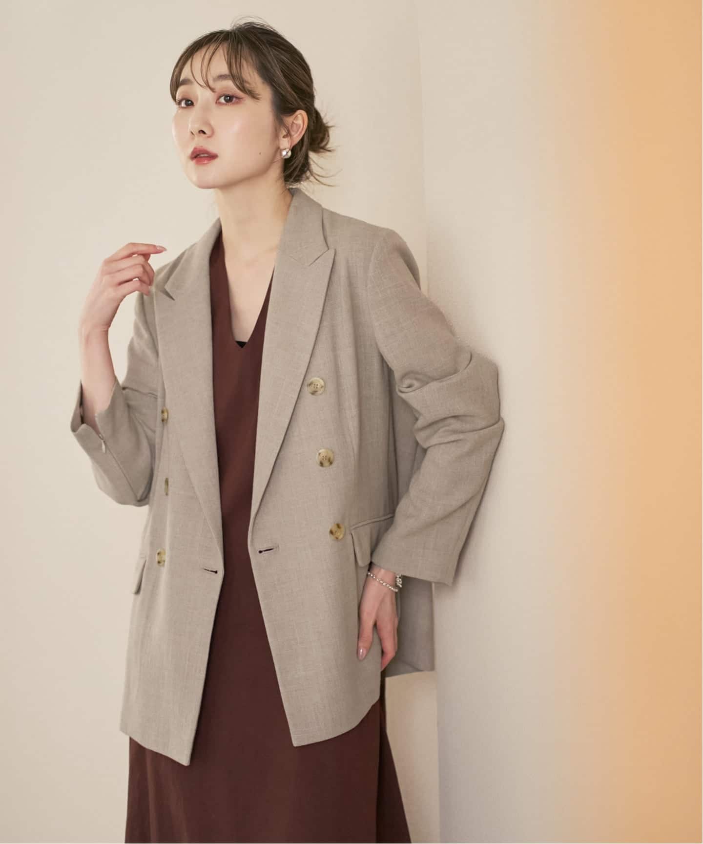 24年♡美品✨NOBLE ドンゴロスダブルジャケット リネンライク ベージュ M 追加・新色》ドンゴロスダブルジャケット（テーラードジャケット