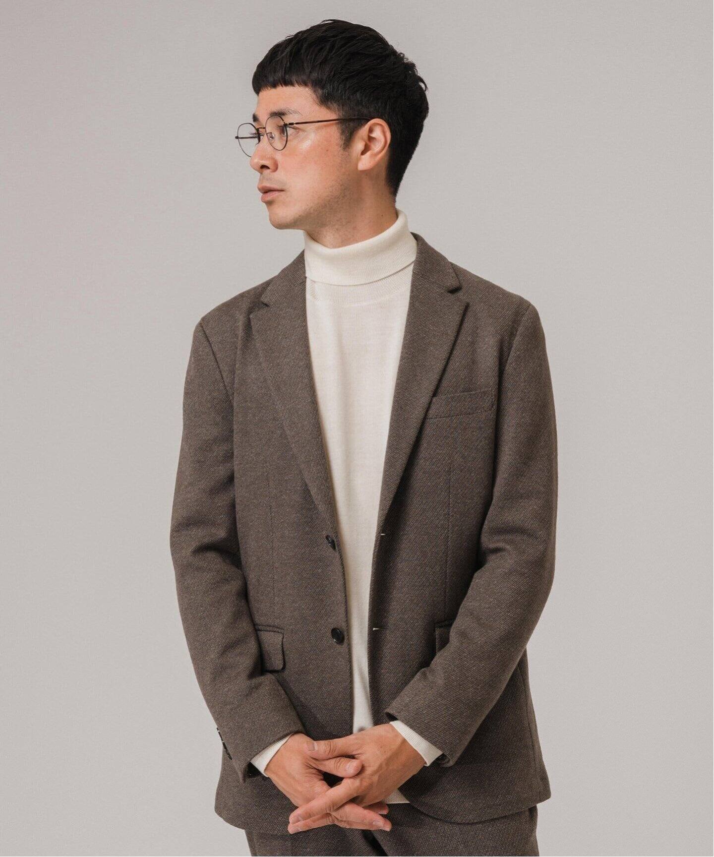 コットン/ウール ジャージー 2ボタン ジャケット【セットアップ着用可