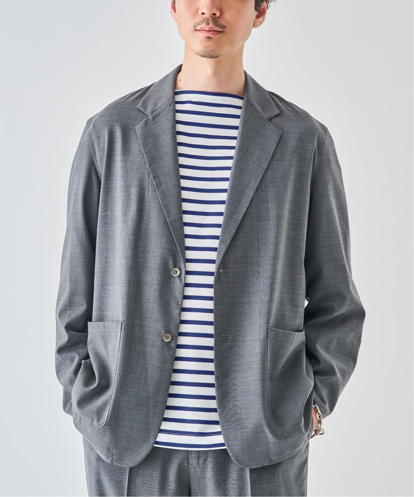 EDIFICE (エディフィス) Washable トロピカル シャツ ジャケット 26010300601010 グレー S Washable トロピカル シャツ ジャケット【セットアップ着用可