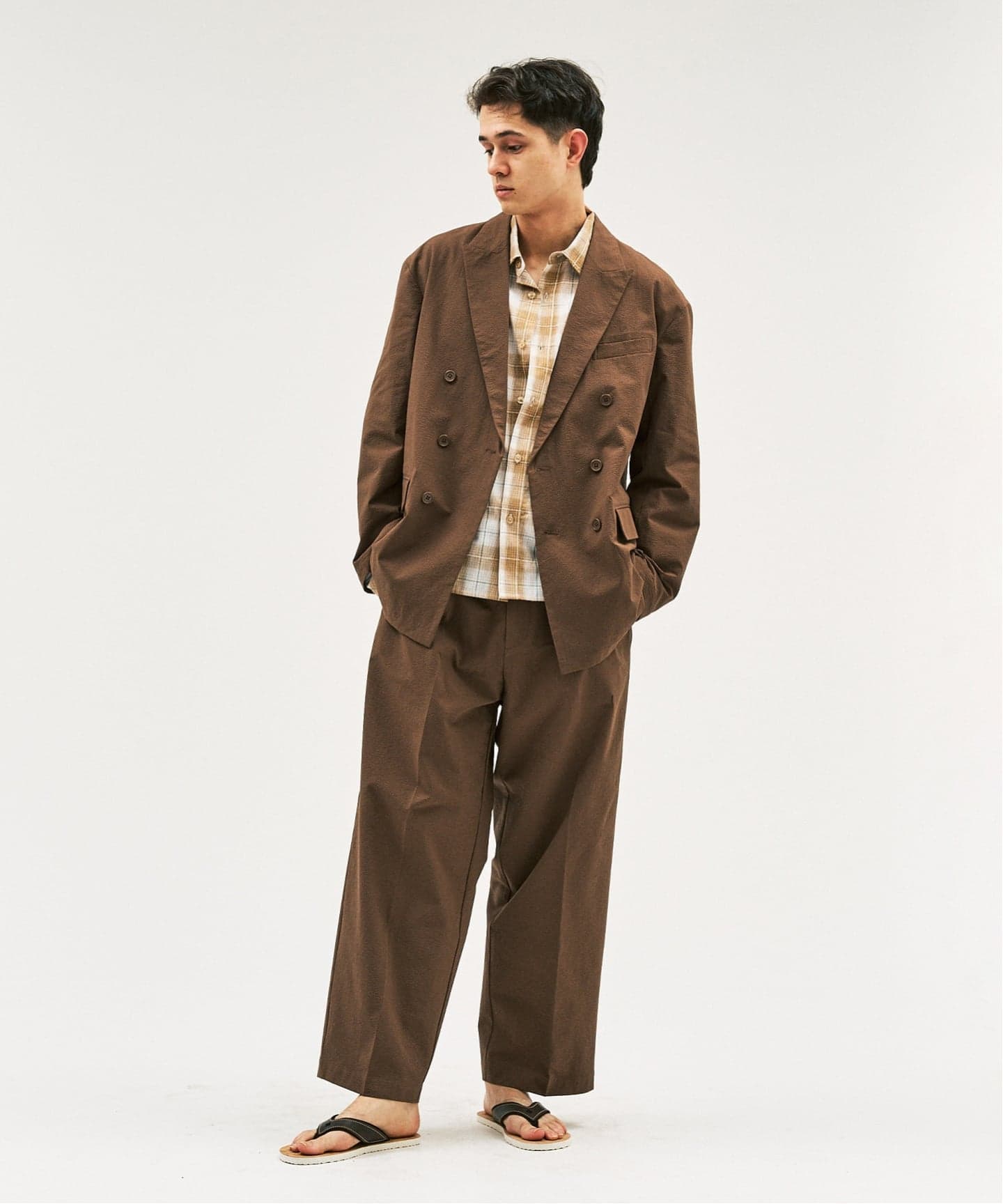 エディフィス　セットアップ　ブラウン Pサッカーダブルワイドセットアップ ”ジャケット1点+パンツ1点” の2点