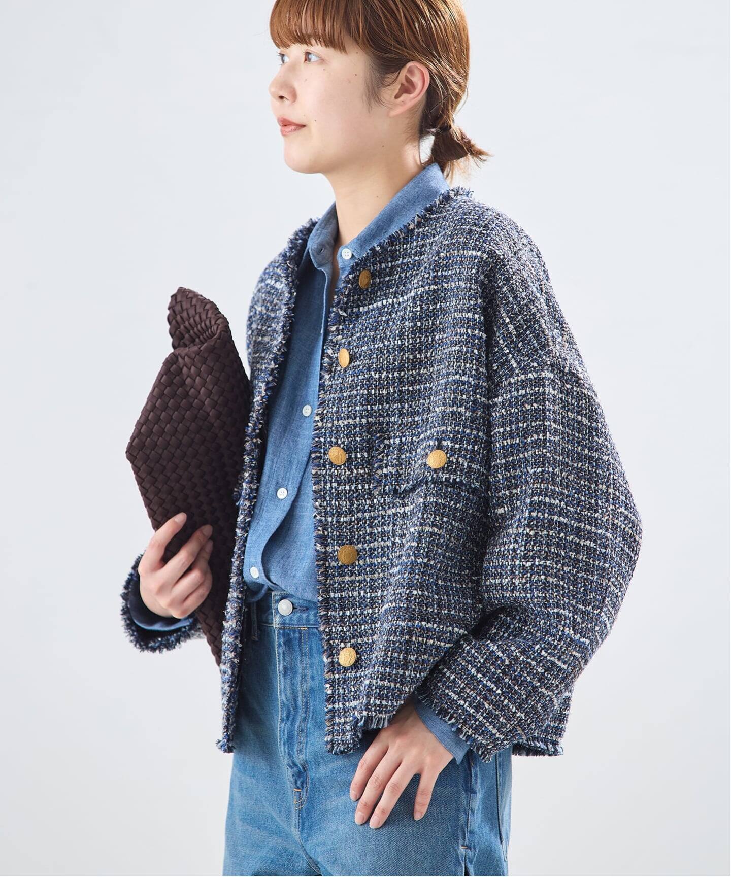一部店舗＆WEB限定】GIOLICATWEED ドルマンジャケット（ノーカラー