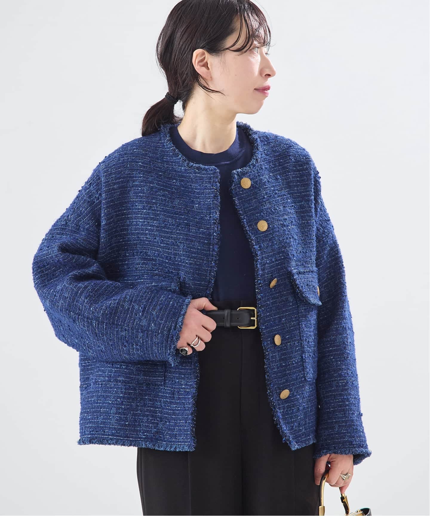 【新品】2024 AW　GIOLICATWEED ドルマンジャケット　ネイビー 予約》【一部店舗＆WEB限定】GIOLICATWEED ドルマンジャケット 2（ノー