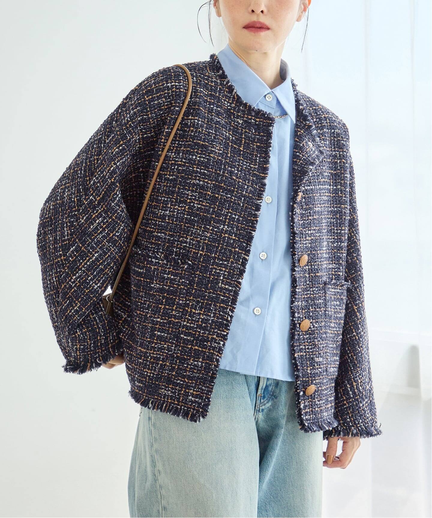 予約》GIOLICA TWEED ドルマンジャケット（ノーカラージャケット 
