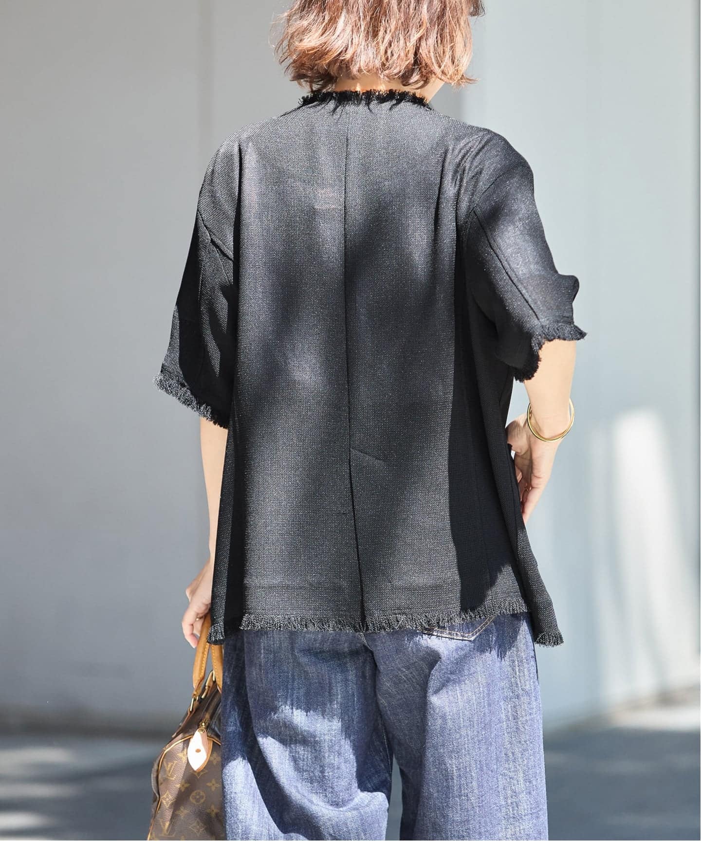 TWEEDY MESH ショートスリーブジャケット（ノーカラージャケット