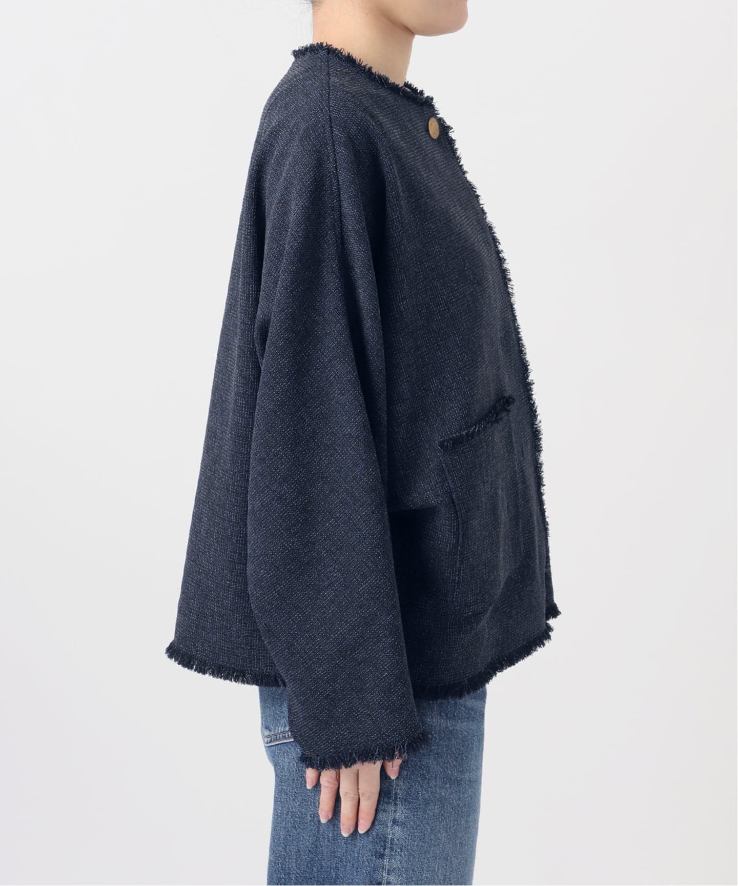 予約》カラミTWEEDドルマンジャケット（ノーカラージャケット