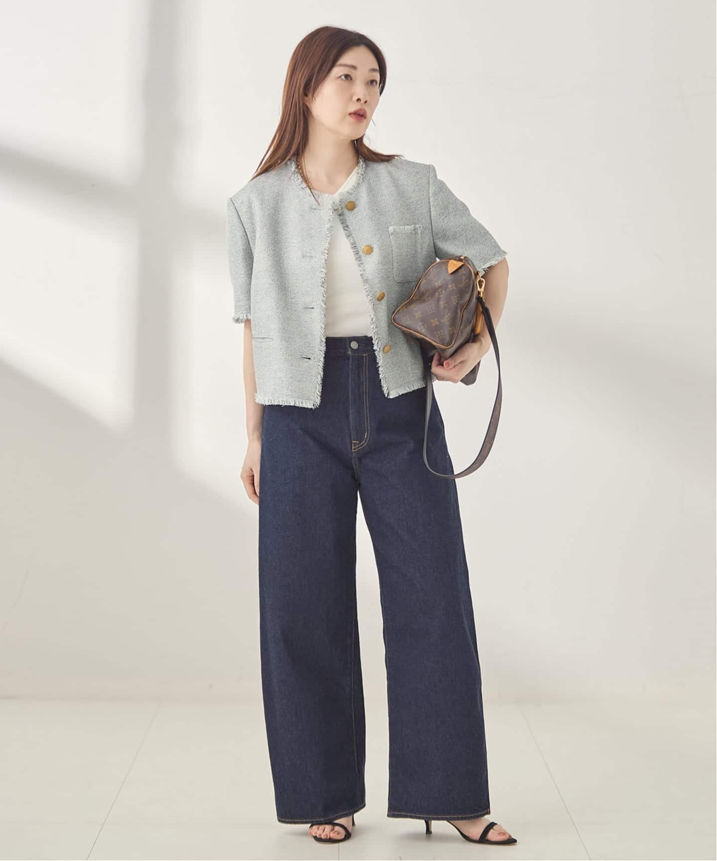 GIOLICA ツイードメッシュショートスリーブ ジャケット（ノーカラー