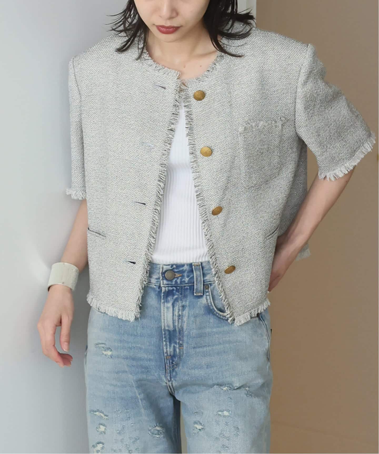 ✨美品✨レサージュ GIOLICA ラメツイード 金ボタン ジャケット イタリア ✨美品✨レサージュ GIOLICA ラメツイード 金ボタン ジャケット