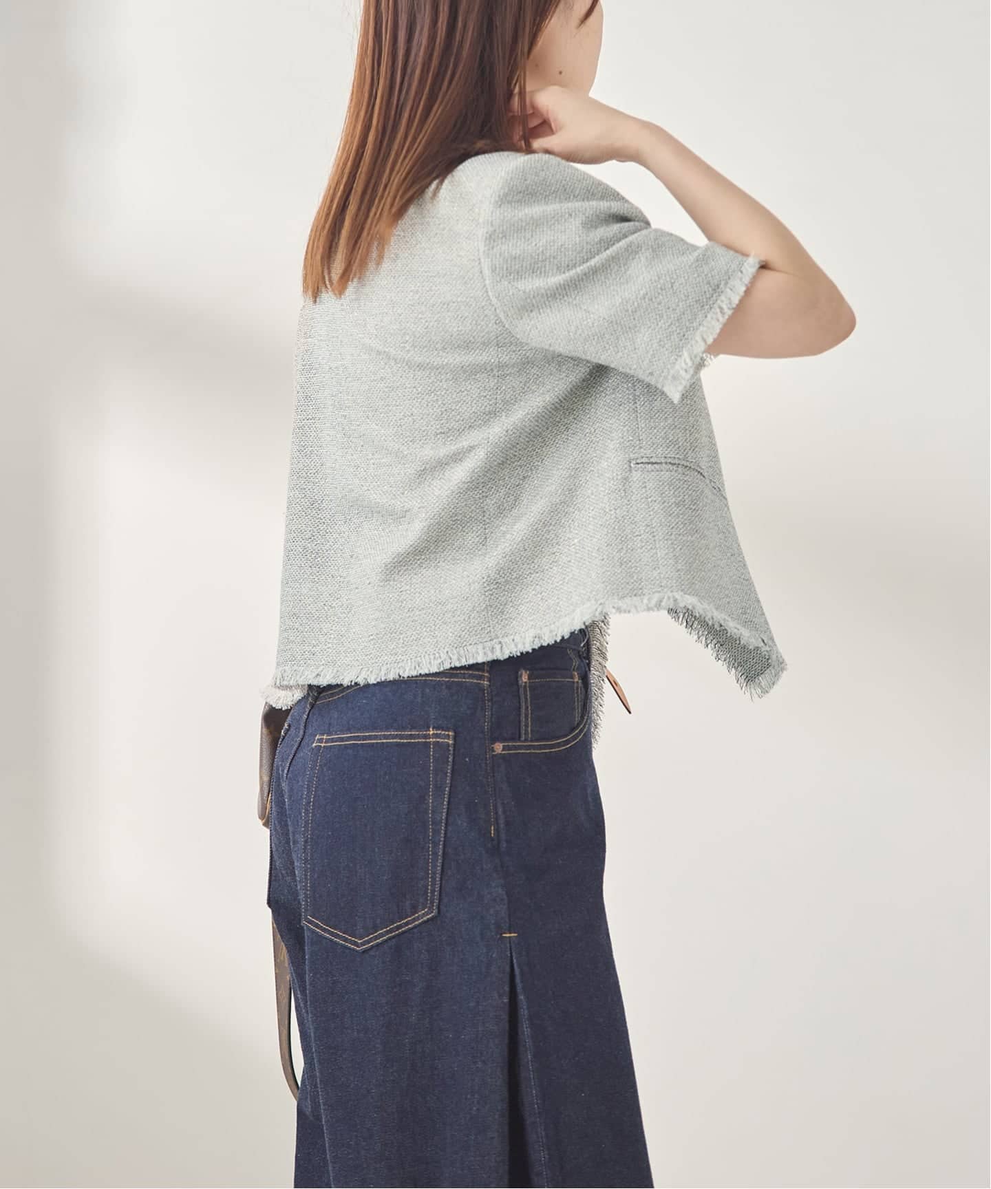 GIOLICA ツイードメッシュショートスリーブ ジャケット（ノーカラー