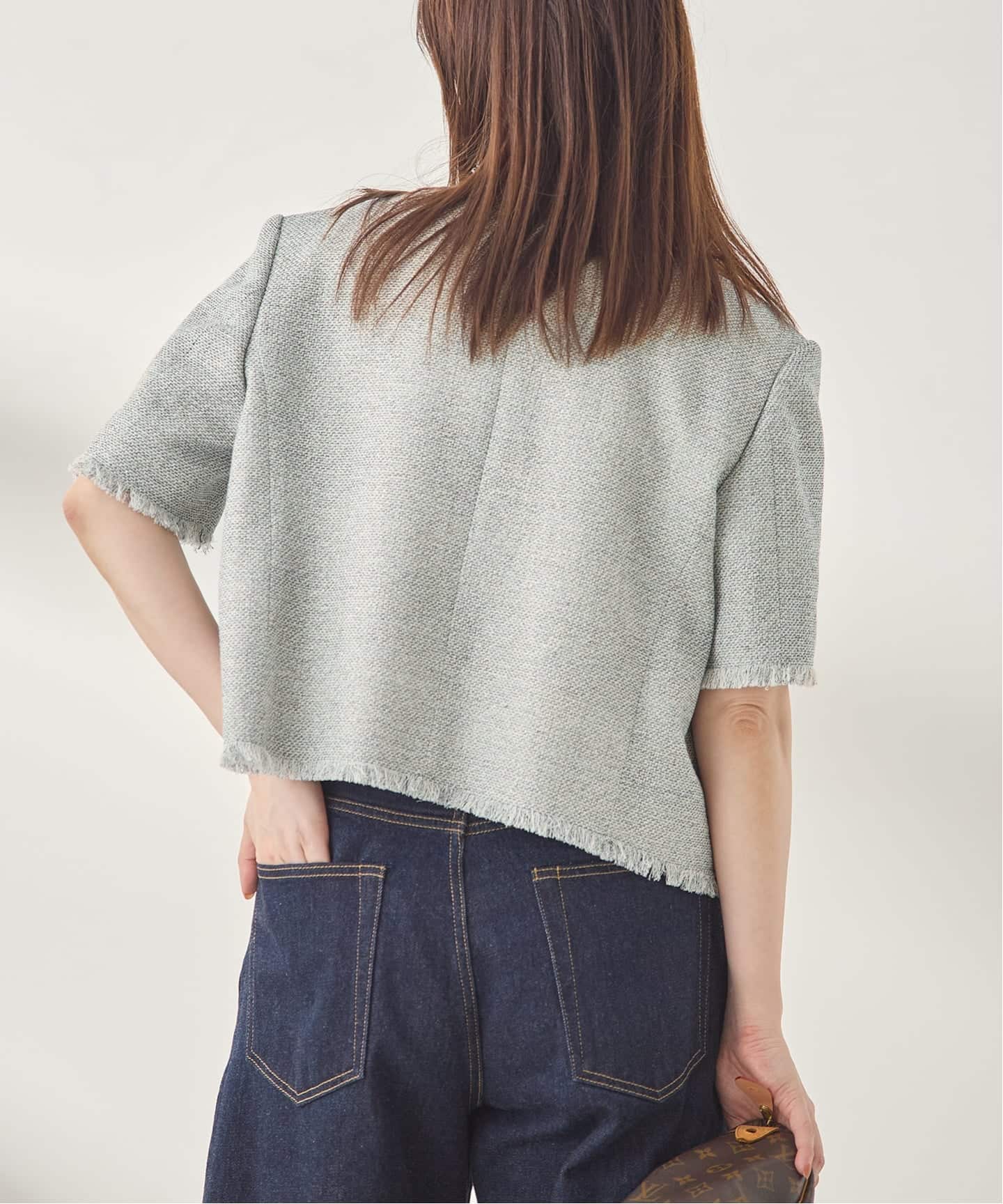 GIOLICA ツイードメッシュショートスリーブ ジャケット（ノーカラー