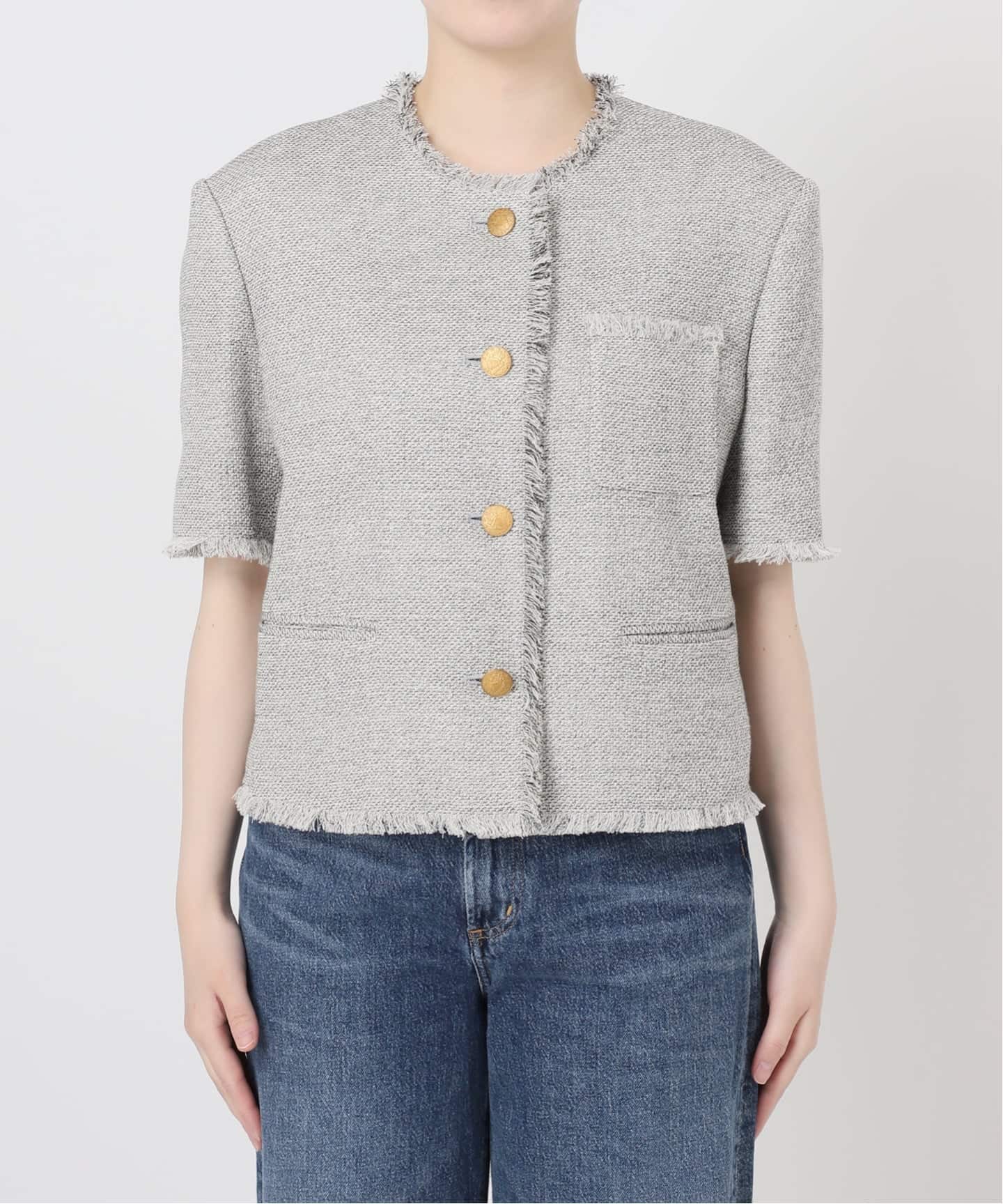 GIOLICA ツイードメッシュショートスリーブ ジャケット（ノーカラー