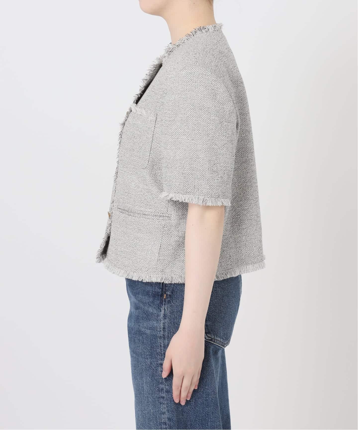 GIOLICA ツイードメッシュショートスリーブ ジャケット（ノーカラー