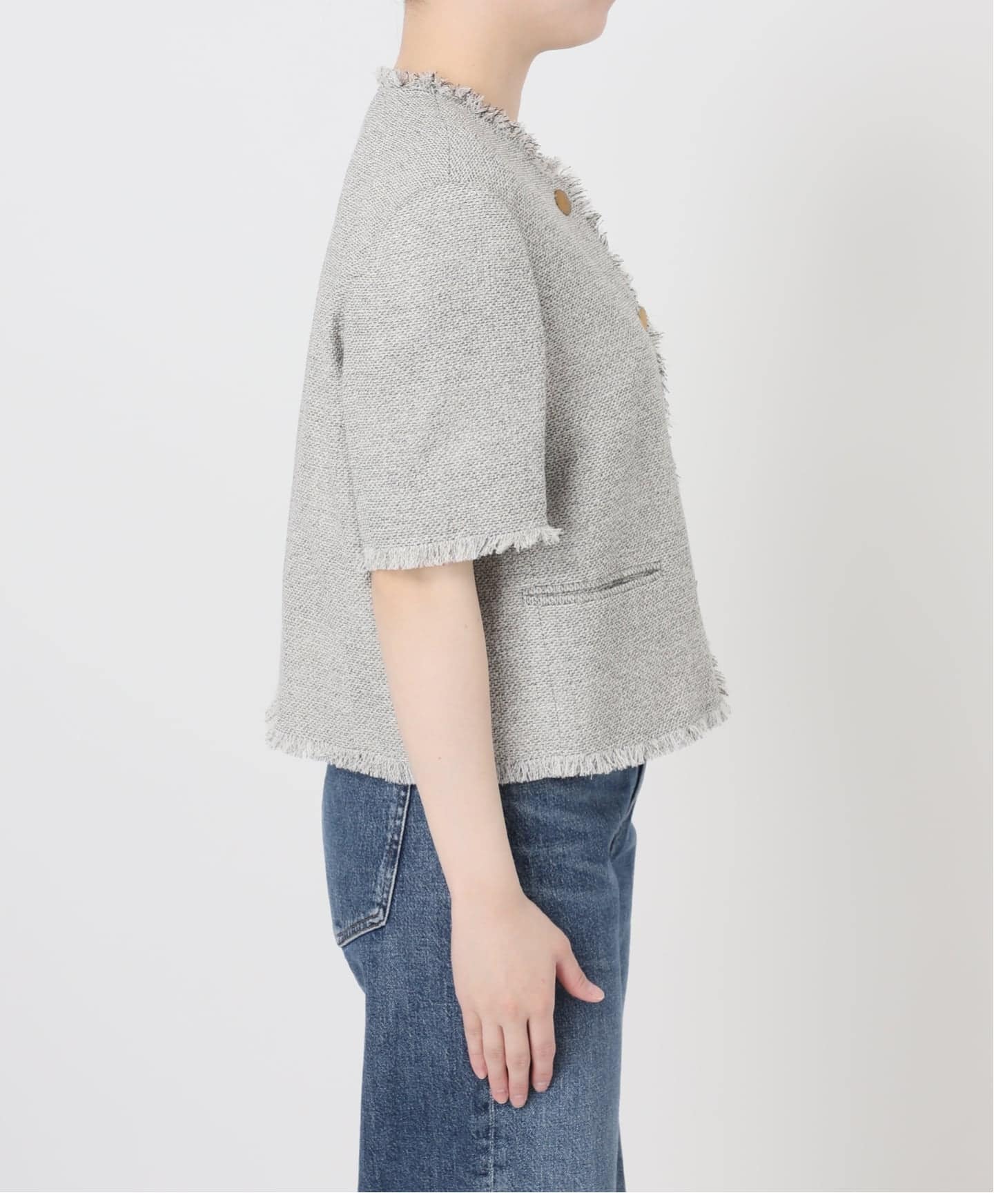 GIOLICA ツイードメッシュショートスリーブ ジャケット（ノーカラー