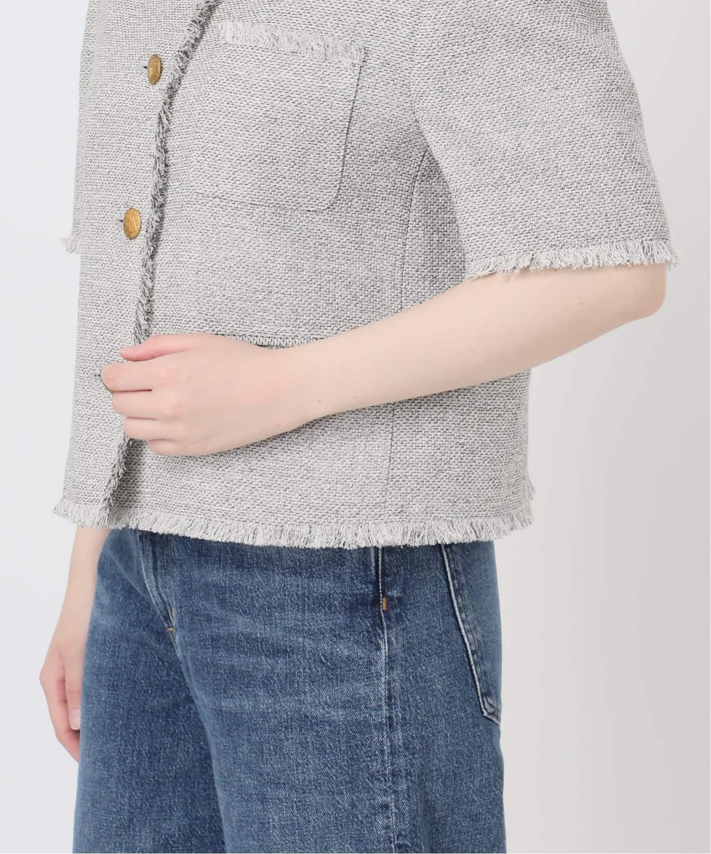 GIOLICA ツイードメッシュショートスリーブ ジャケット（ノーカラー