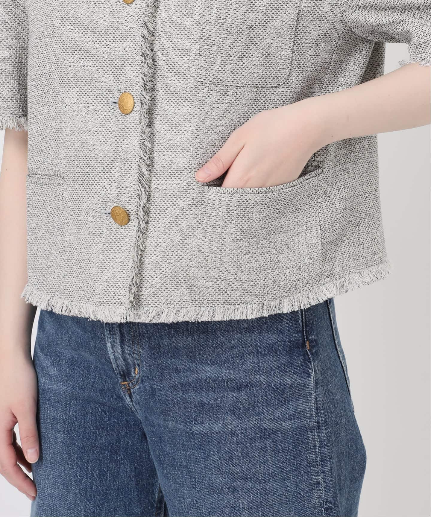 GIOLICA ツイードメッシュショートスリーブ ジャケット（ノーカラー