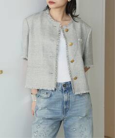 GIOLICA ツイードメッシュショートスリーブ ジャケット（ノーカラー 