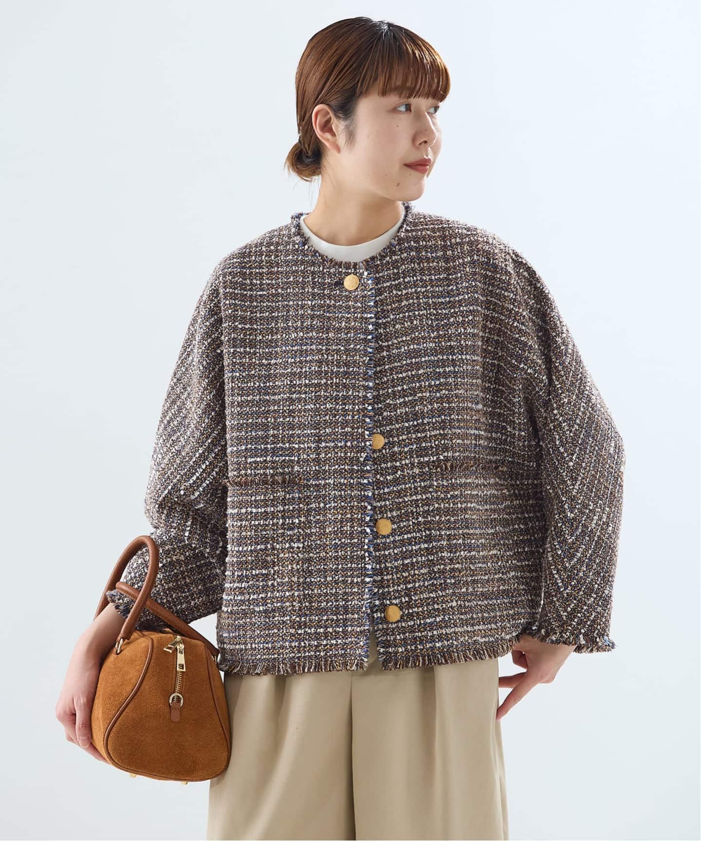 予約》GIOLICATWEED ドルマンジャケット（ノーカラージャケット