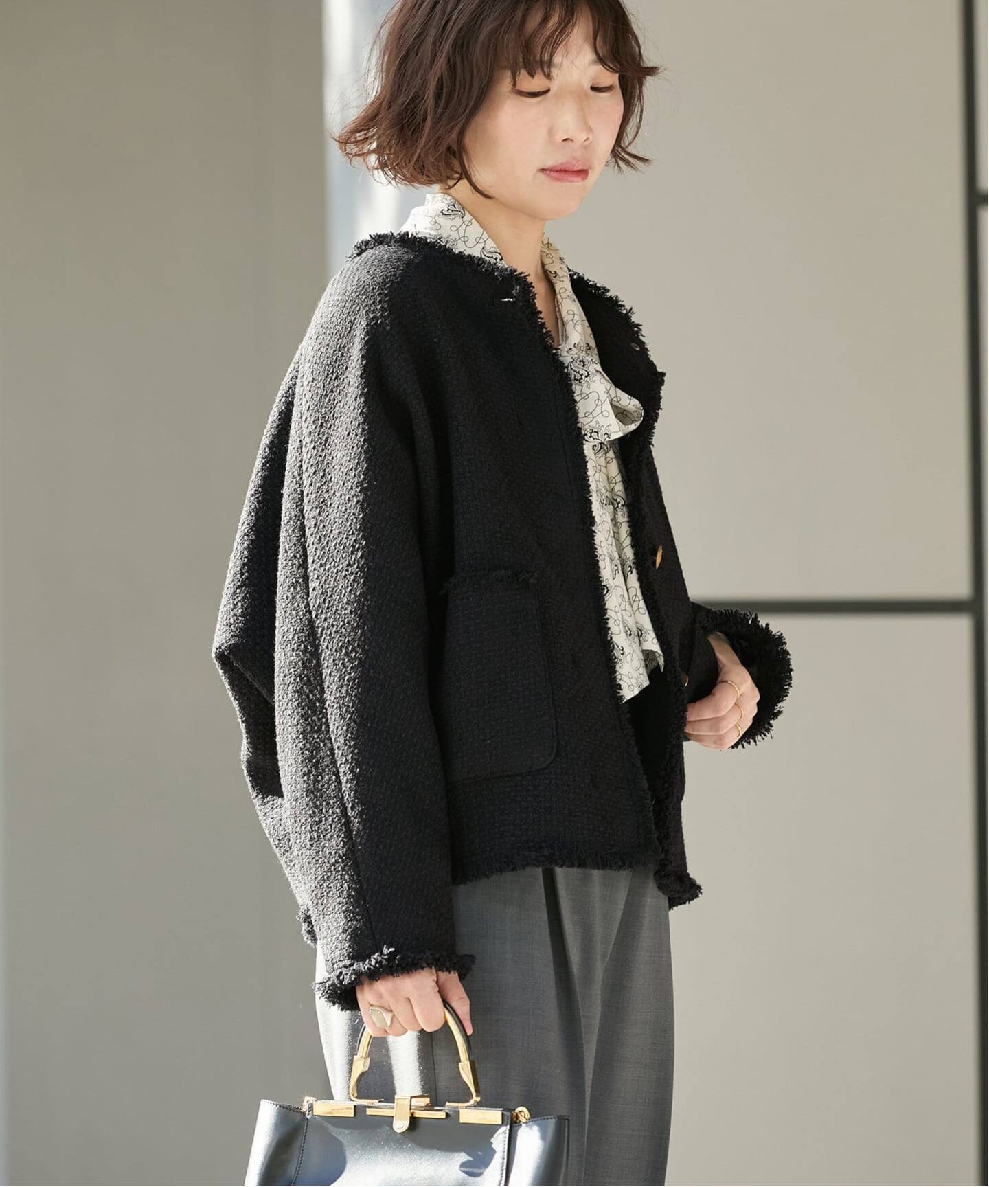 追加5》GIOLICATWEED ドルマンジャケット（ノーカラージャケット