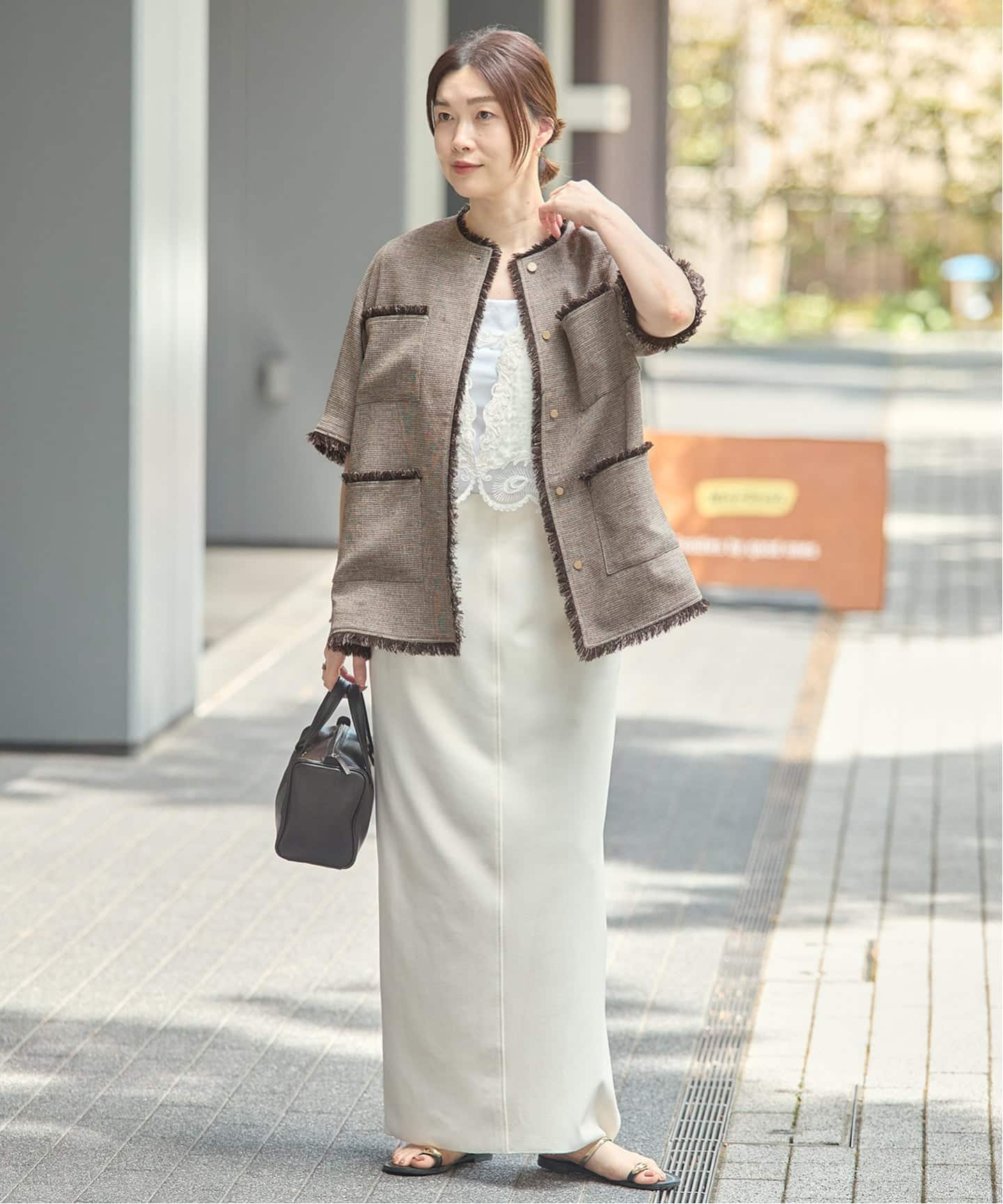 TWEEDY MESH ショートスリーブジャケット（ノーカラージャケット