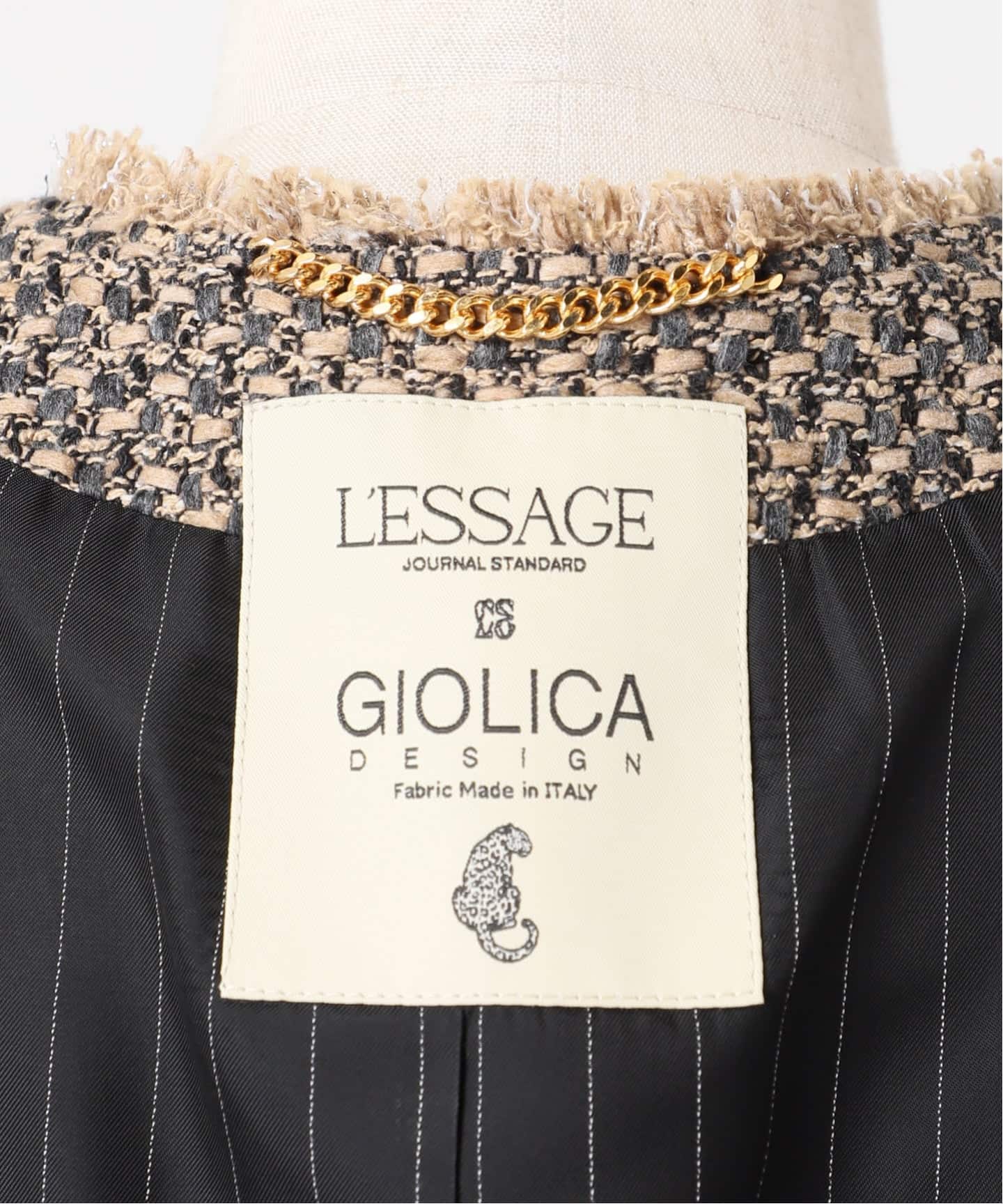 予約》GIOLICA ツイード D/Sジャケット（ノーカラージャケット