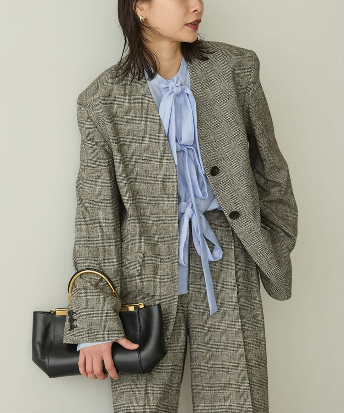 ツイードグレンチェックジャケット（ノーカラージャケット）｜JOURNAL