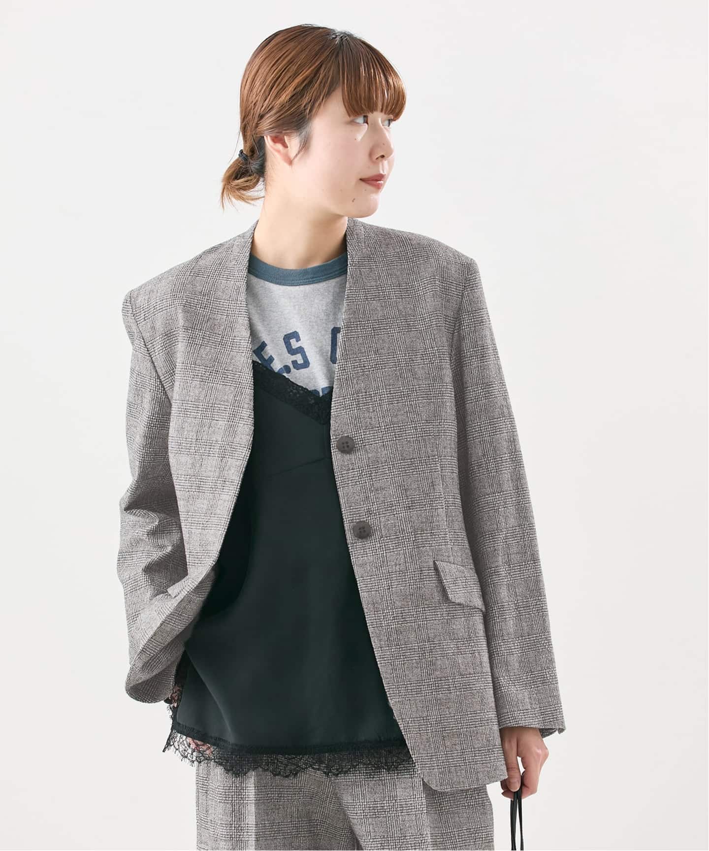 ツイードグレンチェックジャケット（ノーカラージャケット）｜JOURNAL